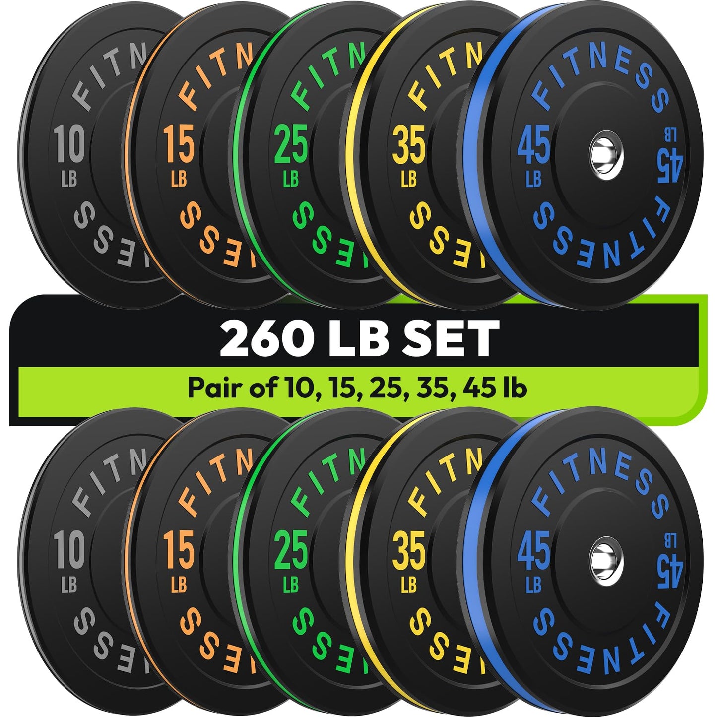 Colored Bumper Weight Plates Olympic Weight Plate Set 2-Inch, 10/15/20/25/35/45/55 lb Barbell Weight Plates Set for Home Gym, Rubber Strength Training Weights Plates for Weight Lifting