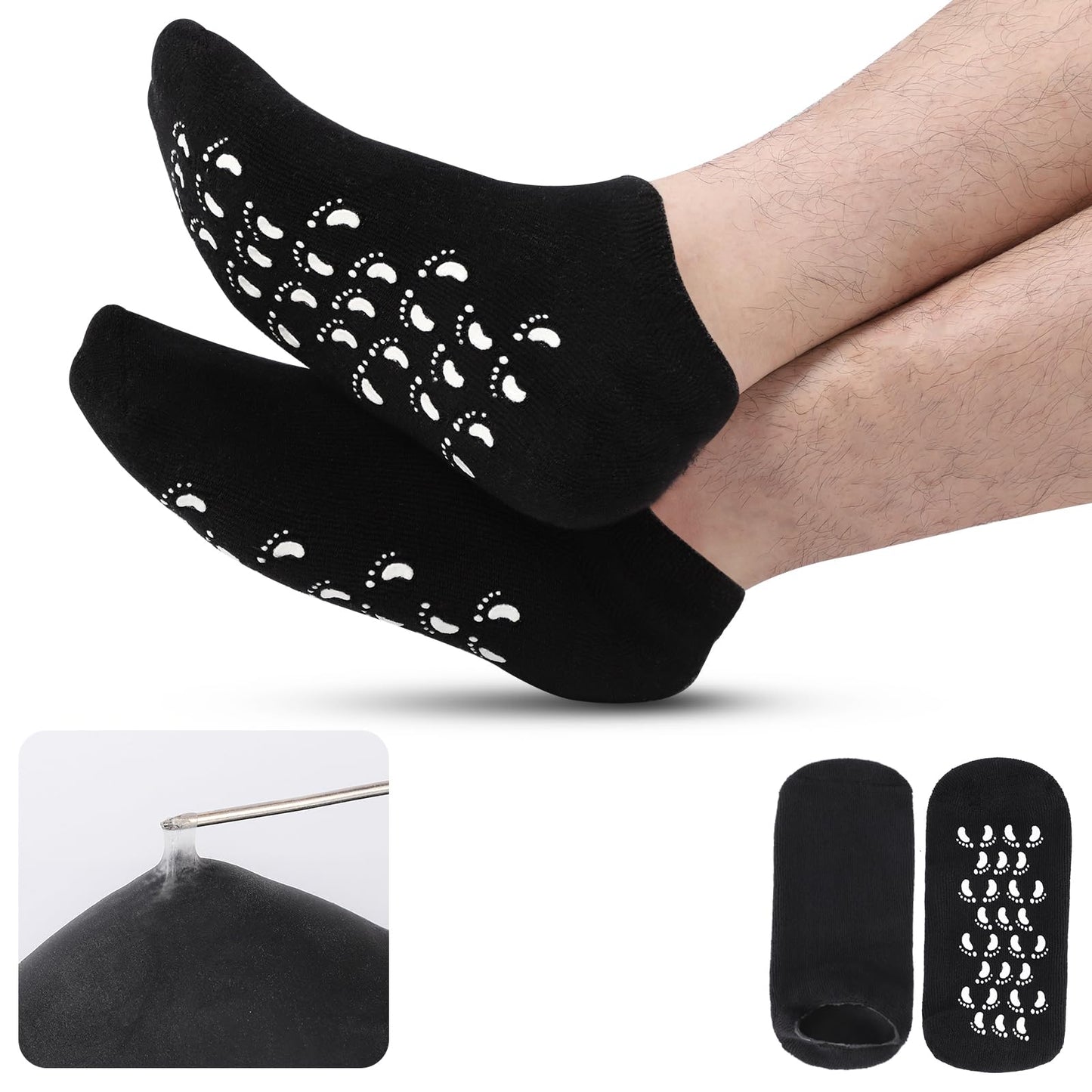 11" Large Silicone Moisturizing Socks for Men - 2 Pairs Soft Foot Care Socks - Feet Moisturizing Socks for Dry Cracked Feet (Size L)