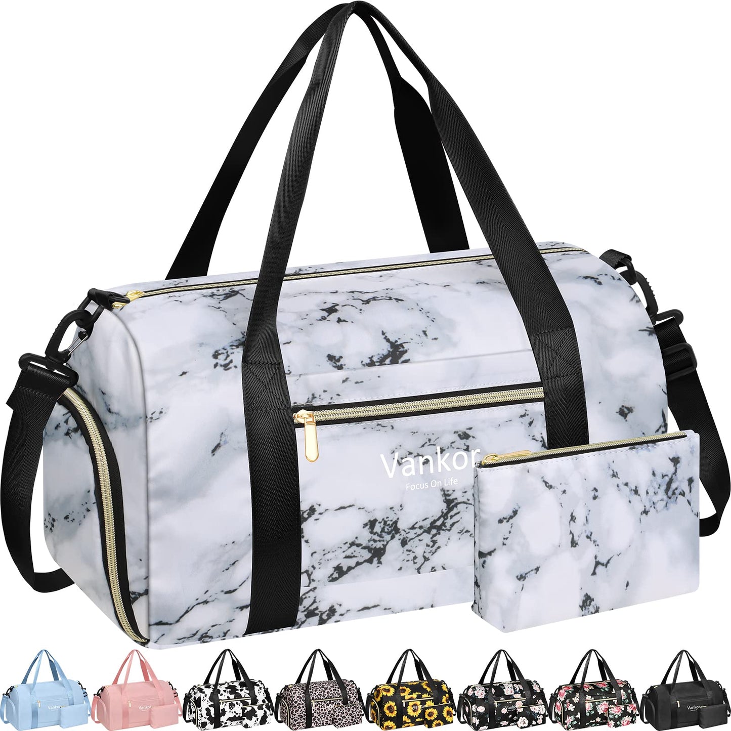 Gym Bag for Women with Shoe Compartment Waterproof, Sports Duffle Bag for Travel Duffel Weekender Carry on Beach Yoga Overnight Luggage Mommy Maternity Hospital Bag Blue 17.5 Inch