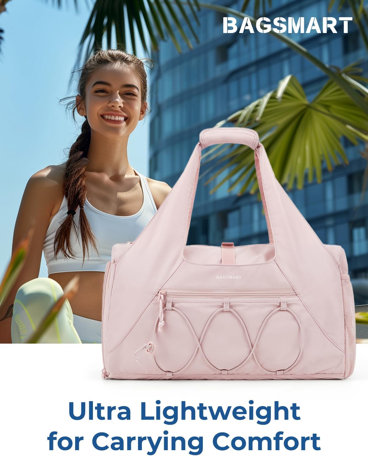 BAGSMART Gym Bag for Women, Lightweight Duffel with Shoe Compartment, Weekender with Wet Pocket, Workout Yoga Tote, Pin