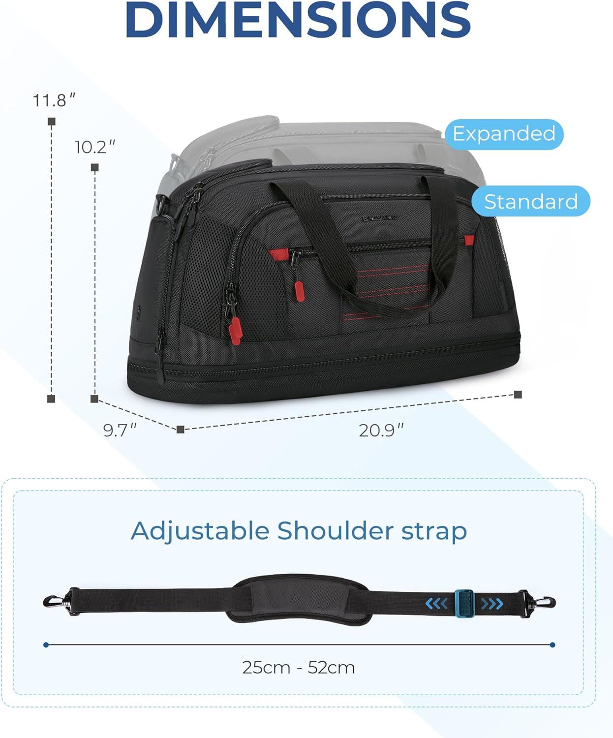 BAGSMART Gym Bag for Men, Expandable Lightweight Workout with Shoe Compartment & Wet Pocket, Water Resistant Weekender Bag, Black