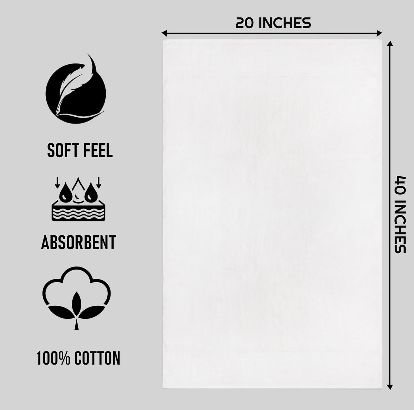 ZUPERIA White Bath Towels Bulk - 20 x 40 Inches, 100% Cotton Economy Light Weight Towels for Commercial Use - Quick Dry, Ultra-Soft, and Absorbent Bulk Towels (12 Pack)