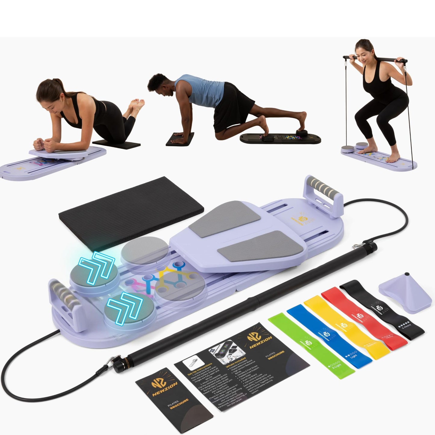 7-in-1 Pilates Reformer Board, Portable Pilates Board Foldable Pilates Reformer Equipment with Timer for Home Workouts with Resistance Bands Core Glider Push-Up Handles Balance Trainer Pilates Machine