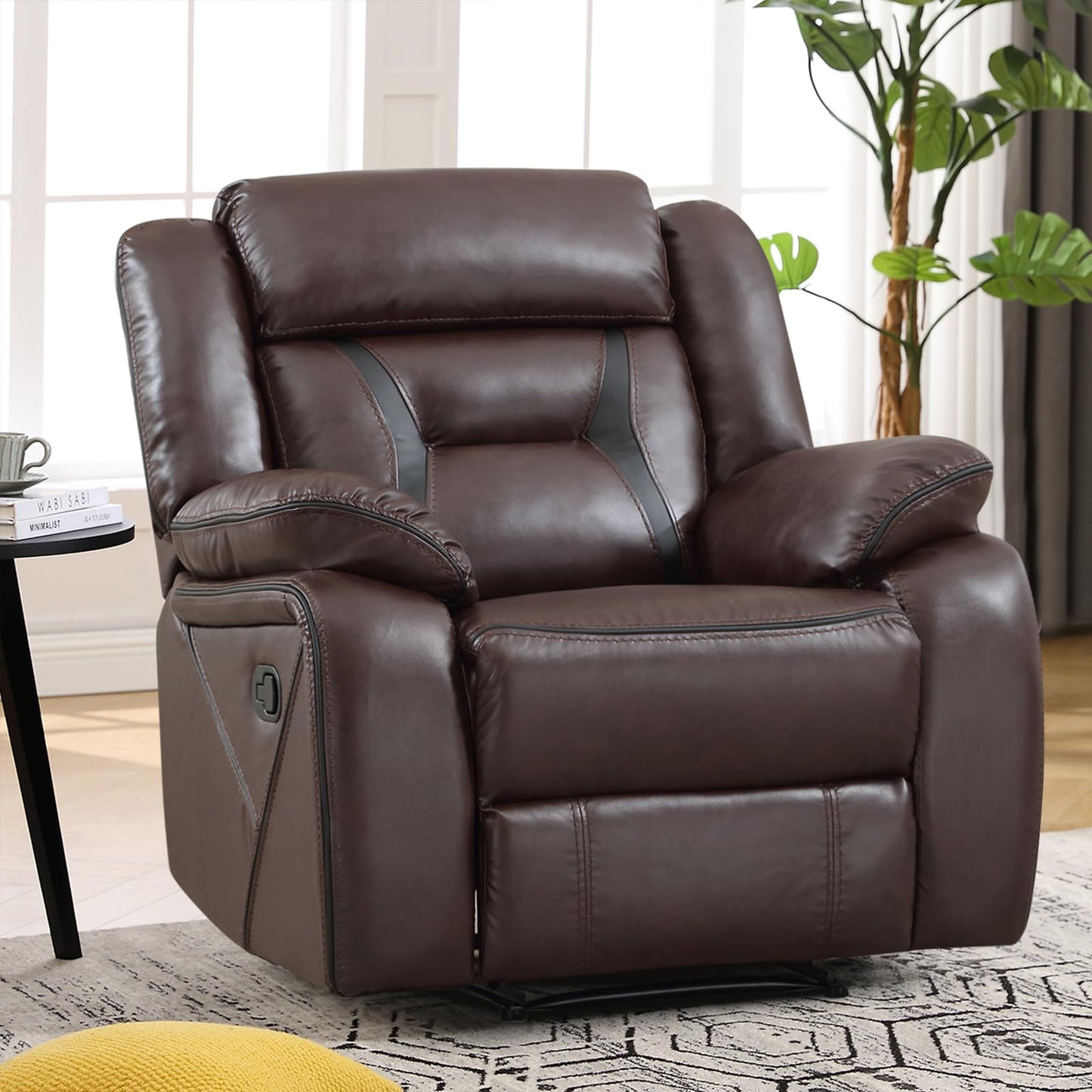 Faux Leather Recliner Sofa Furniture Set for Living Room, 2 Recliner Chairs, 3 Seat Reclining Sofa Couch Set for Meeting Room, Brown