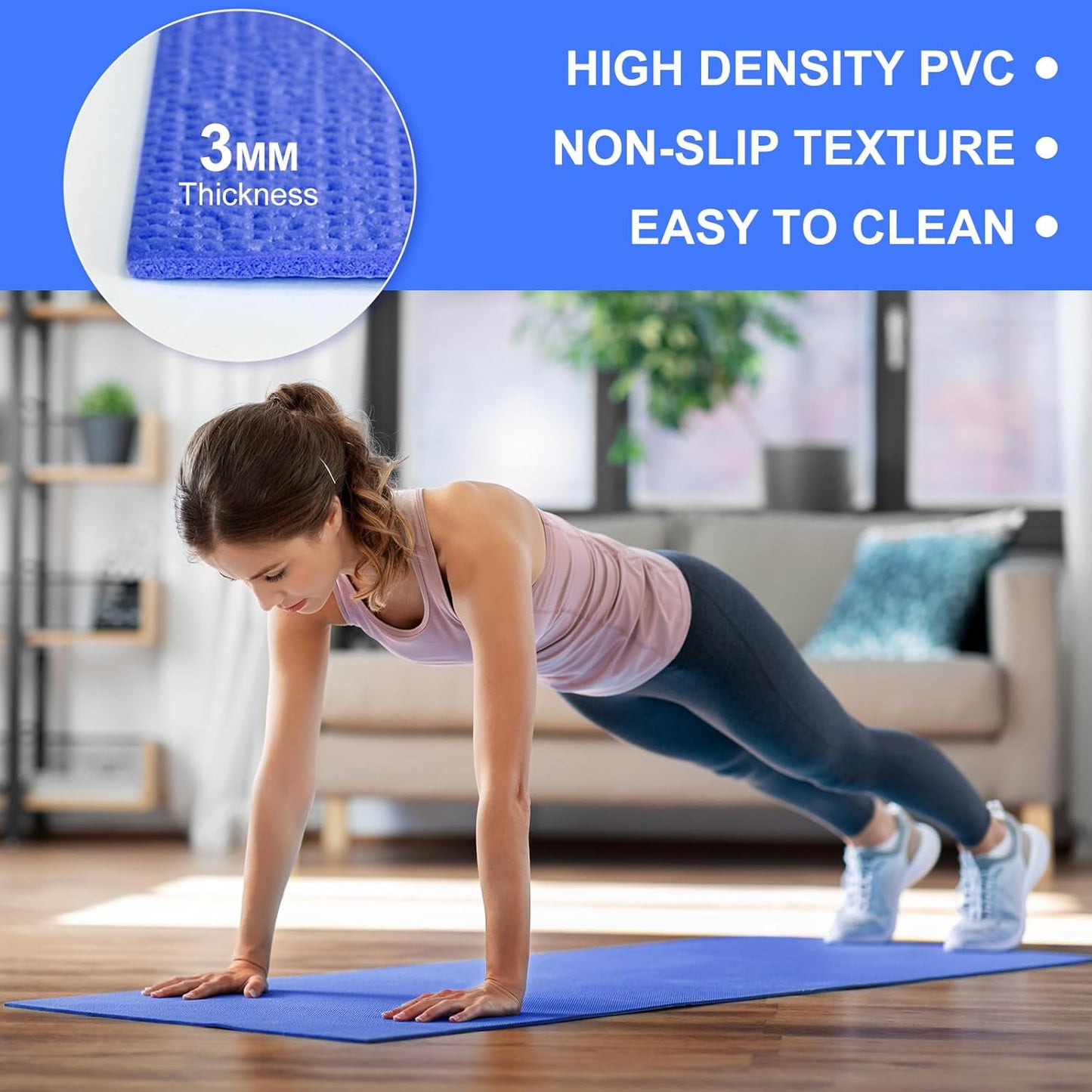 Funtery 24 Pcs 3 mm Thick Yoga Mat Exercise Workout Mat Non Slip Fitness Yoga Pad for Women Gym Home Yoga Pilates