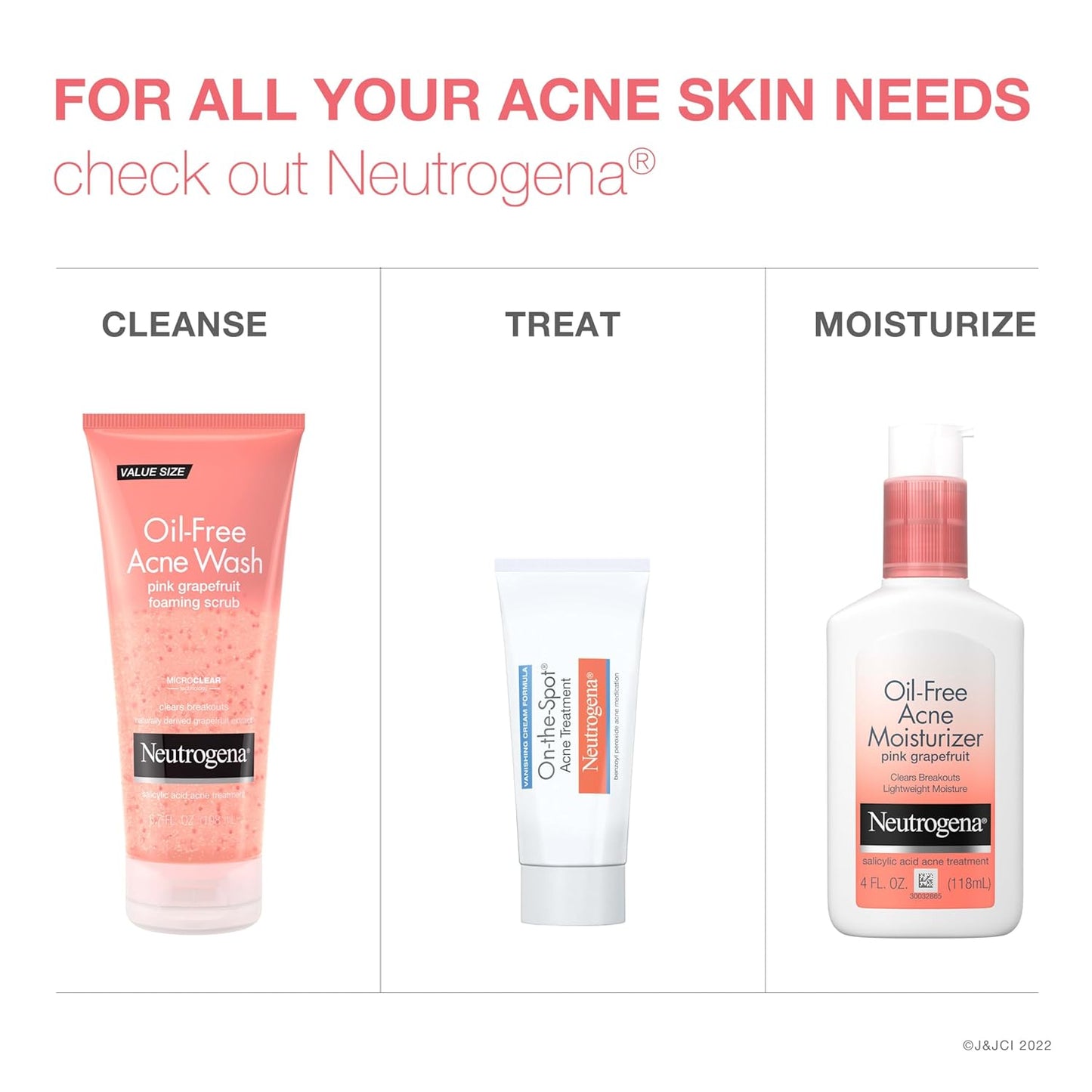 Neutrogena Oil Free Pink Grapefruit Acne Face Wash with Vitamin C, 2% Salicylic Acid Acne Treatment, Gentle Foaming Facial Scrub to Treat & Prevent Breakouts, 6.7 fl. Oz, 3 Pack