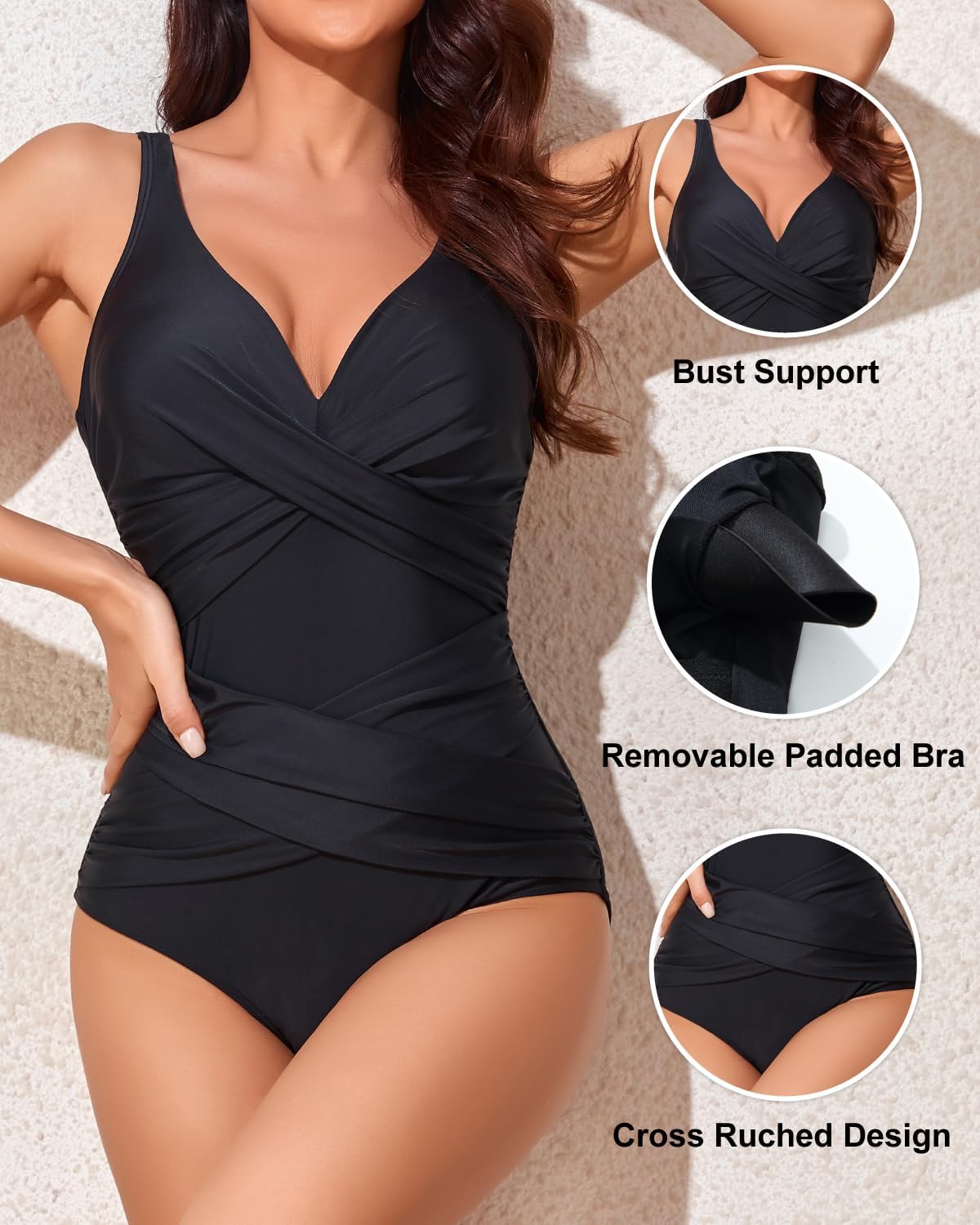 Smismivo Tummy Control Swimsuits for Women Slimming One Piece Bathing Suit Retro Ruched Push Up Vintage Padded Swimwear