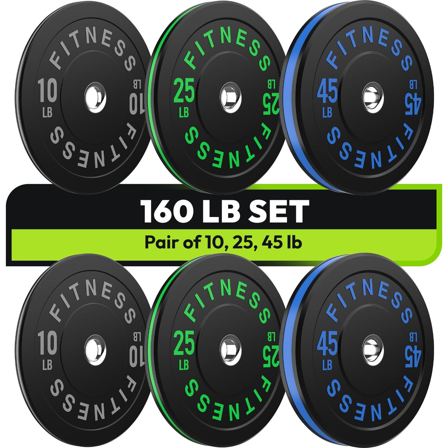 Colored Bumper Weight Plates Olympic Weight Plate Set 2-Inch, 10/15/20/25/35/45/55 lb Barbell Weight Plates Set for Home Gym, Rubber Strength Training Weights Plates for Weight Lifting