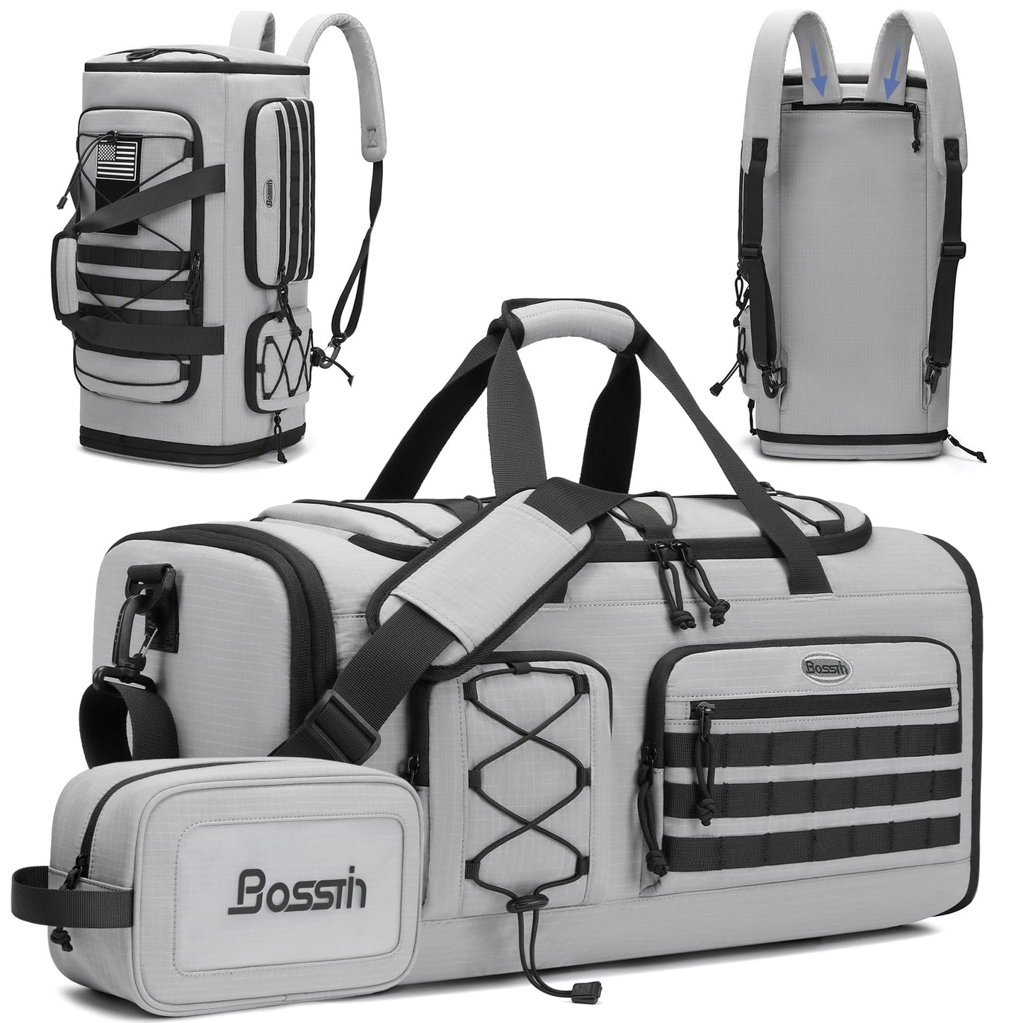 Bosstin Gym Bag for Men & Women, 45L Travel Duffle Sports Duffel Bag Gym Weekender Overnight Backpack with Shoe Compartment (Grey)
