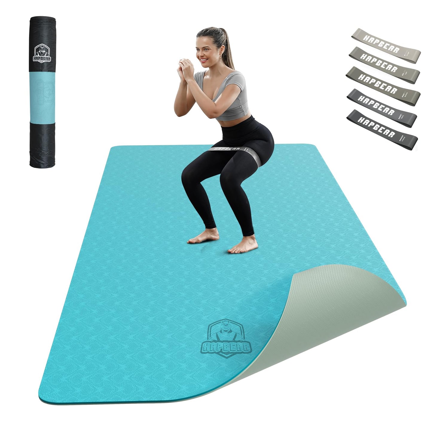 HAPBEAR Large Yoga Mat - 72"x36"x6mm (1/4 inch), Extra Wide Non-Slip Exercise Mat for Home Workout, Yoga, Pilates & Stretching, Durable & Eco-Friendly, Includes Bonus Resistance Bands & Carry Bag
