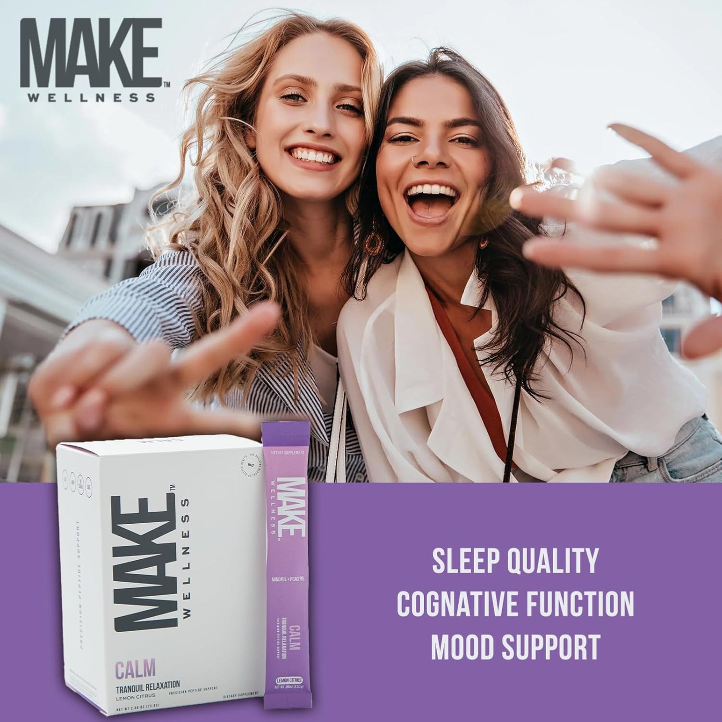 Calm Supplement | 30 Servings | Precision Peptide Support with Ashwagandha, GABA and L-Theanine | Lemon Citrus Flavor | On-The-Go Stick Packs