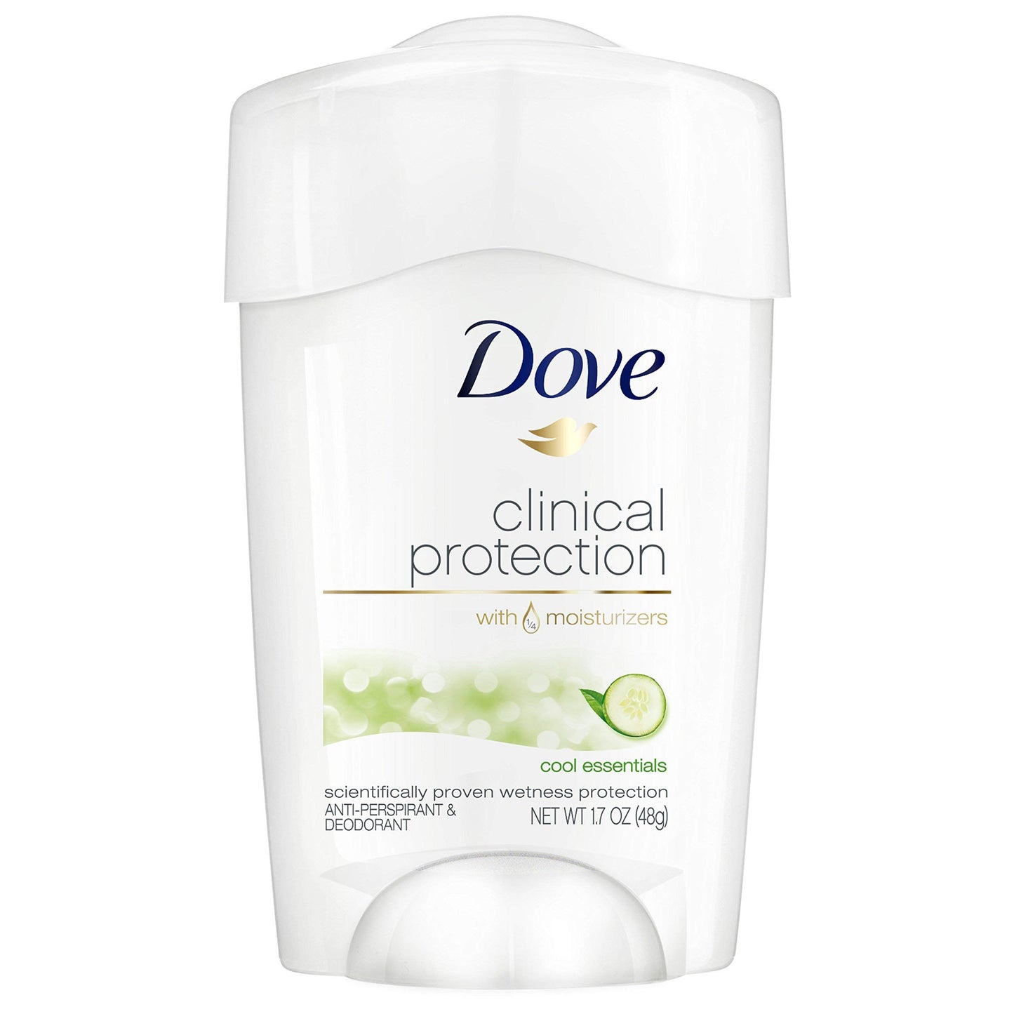 Dove Clinical Protection Antiperspirant Deodorant For Sweat and Odor Protection Original Clean Antiperspirant For Women Made With 1/4 Moisturizers 1.7 oz