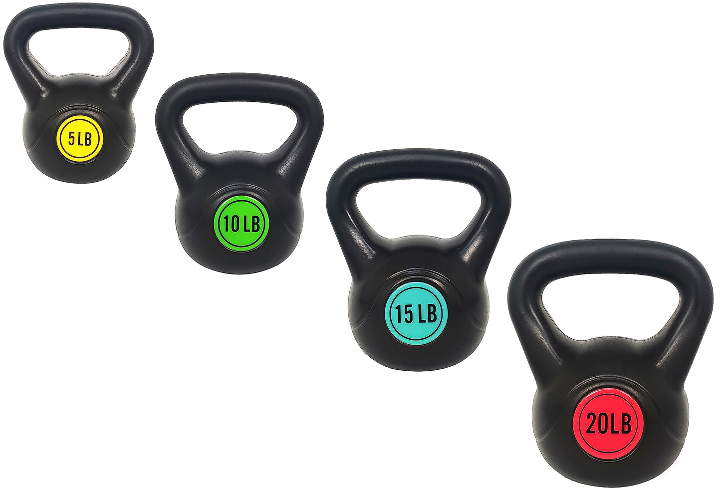 Wide Grip 3-Piece Kettlebell Exercise Fitness Weight Set, Include 5 lbs, 10 lbs, 15 lbs and 20 lbs, Set of 3 or Set of 4