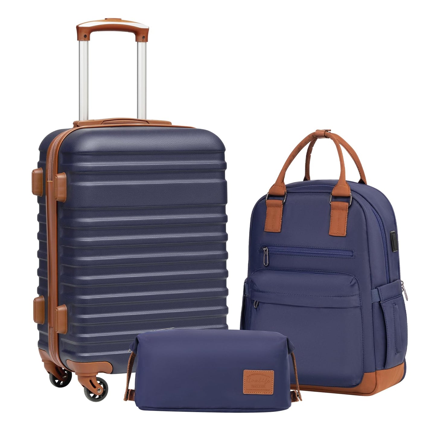 Coolife Suitcase Set 3 Piece Luggage Set Carry On Hardside Luggage with TSA Lock Spinner Wheels (Navy, 5 piece set)