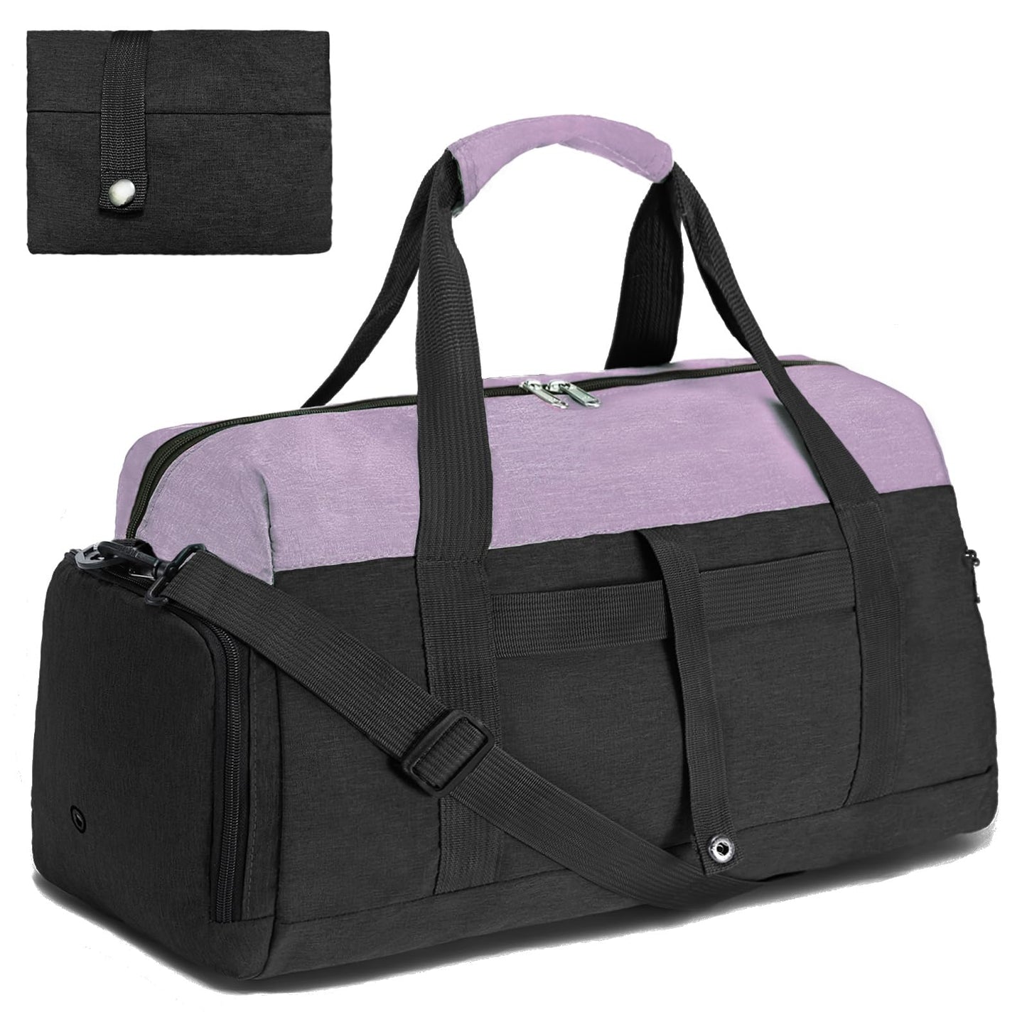 Gym Bags for Women Men with Wet & Shoe Compartment, 40L Foldable Travel Duffle Bag, Lightweight Weekender Overnight Duffel Bag for Traveling Sports Gym(Black)