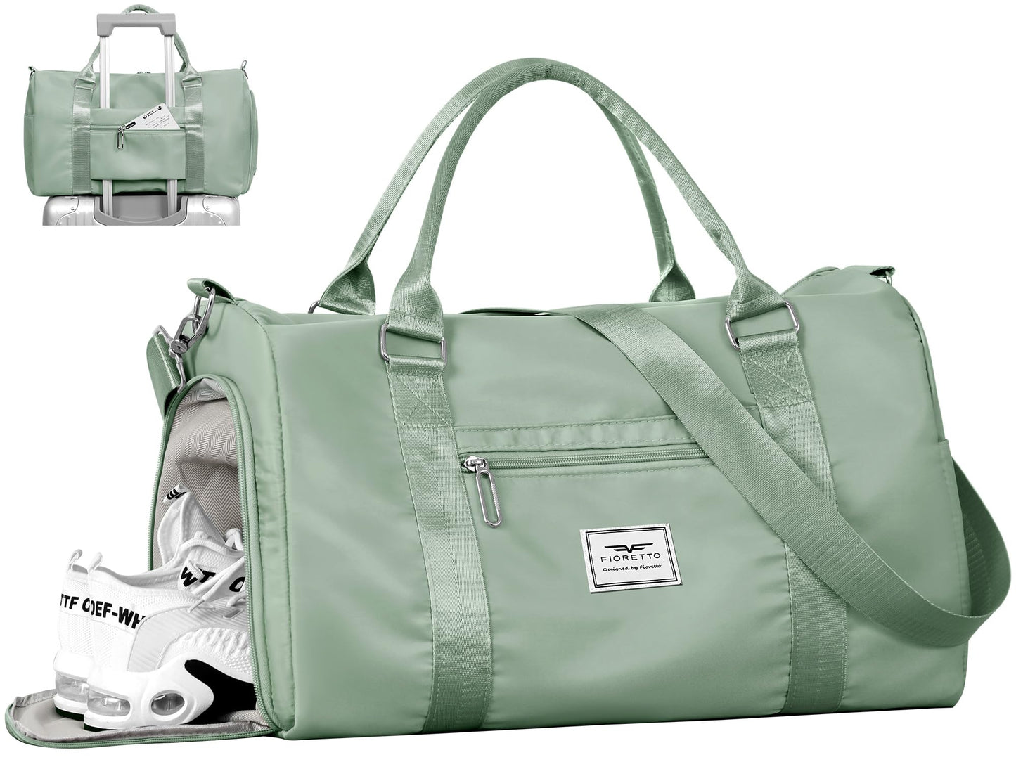FIORETTO Womens Gym Tote Duffle Bag with Wet Pocket & Shoe Compartment, Sports Duffel Overnight Weekender Hospital Workout Carry on Bag for Girls, Ideal for Travel, Swimming, Dance, Ballet Beige