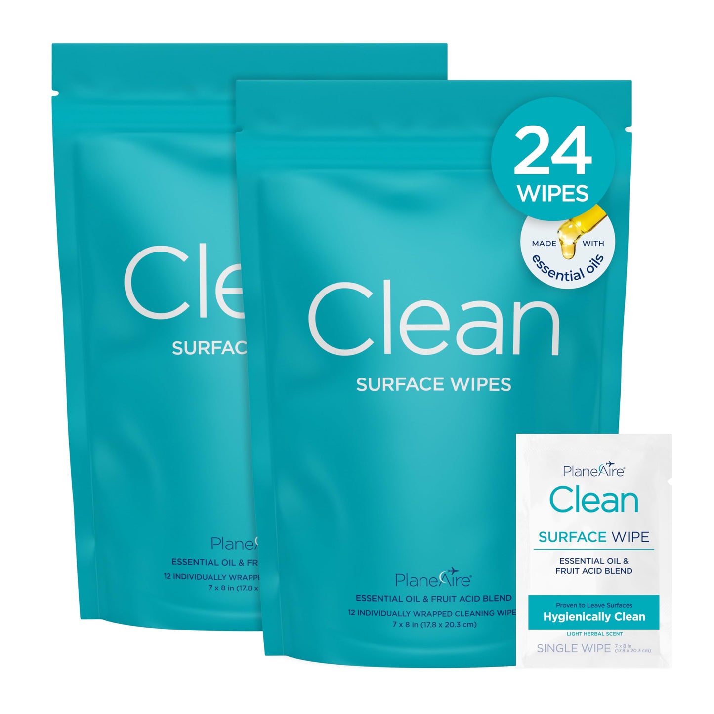 Clean Wipes | Surface Cleaning Wipes | Individually Wrapped Travel Wipes | All Purpose Cleaning Wipes | Airplane Travel Essentials | Travel Cleaning Supplies | On the Go Essentials | Essential Oils