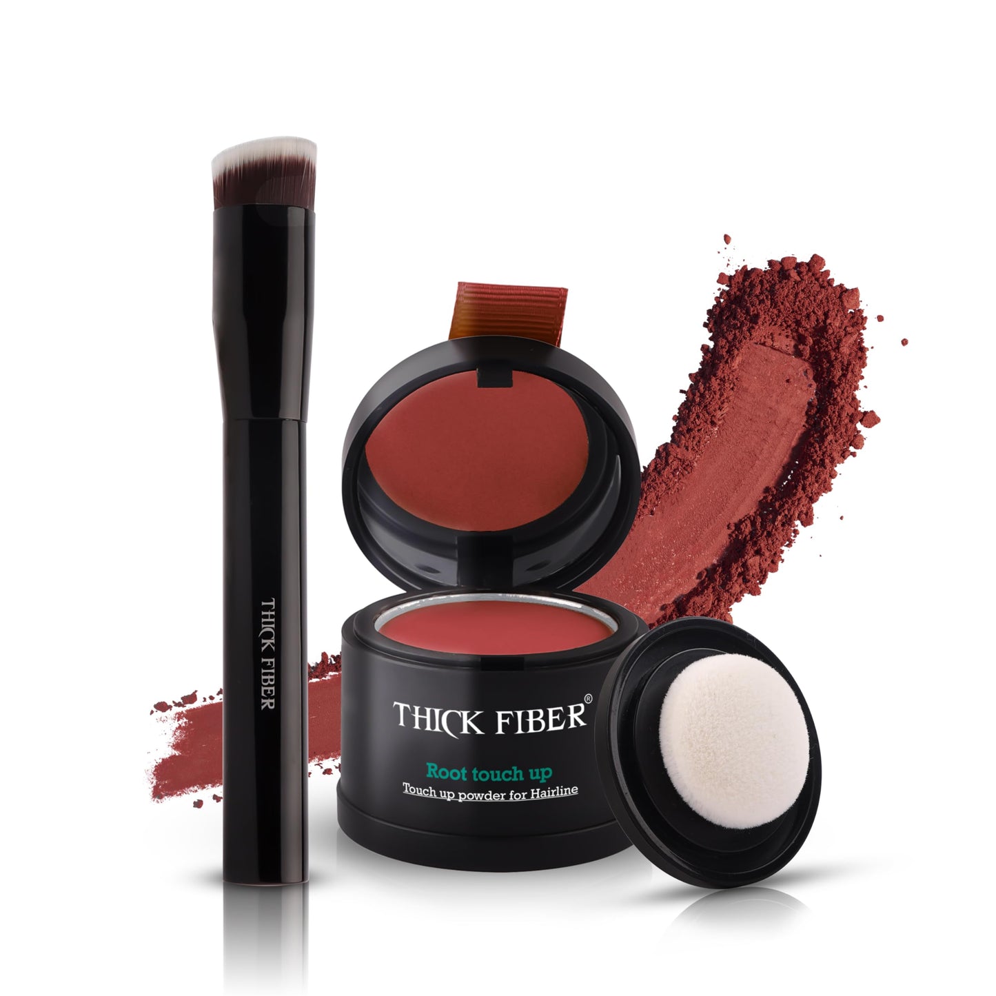 THICK FIBER Root Touch Up Powder - Water & Sweat Resistant Hair Loss Concealer Set for Thinning Hair Women, Includes Brush (Black)