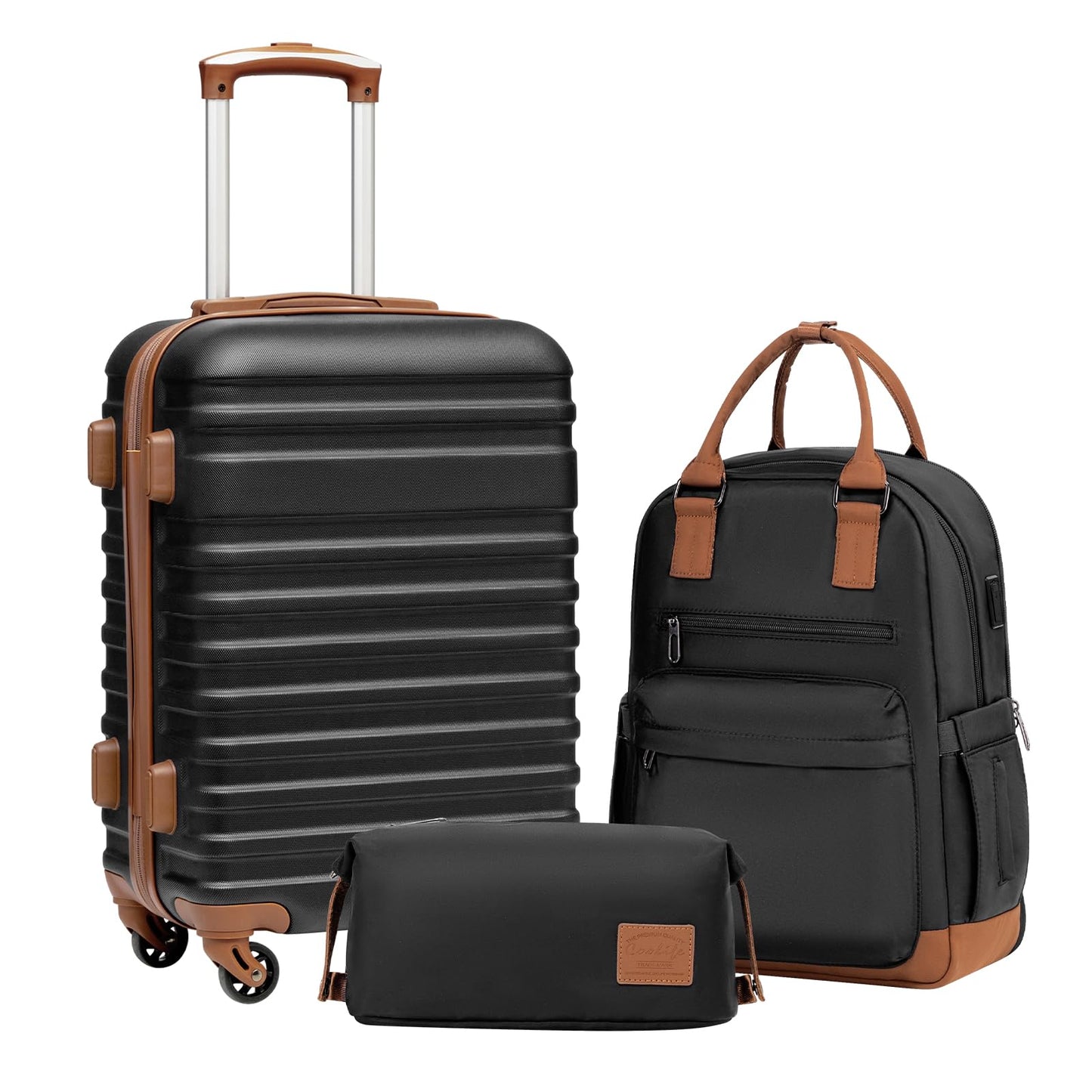 Coolife Suitcase Set 3 Piece Luggage Set Carry On Hardside Luggage with TSA Lock Spinner Wheels (Navy, 5 piece set)