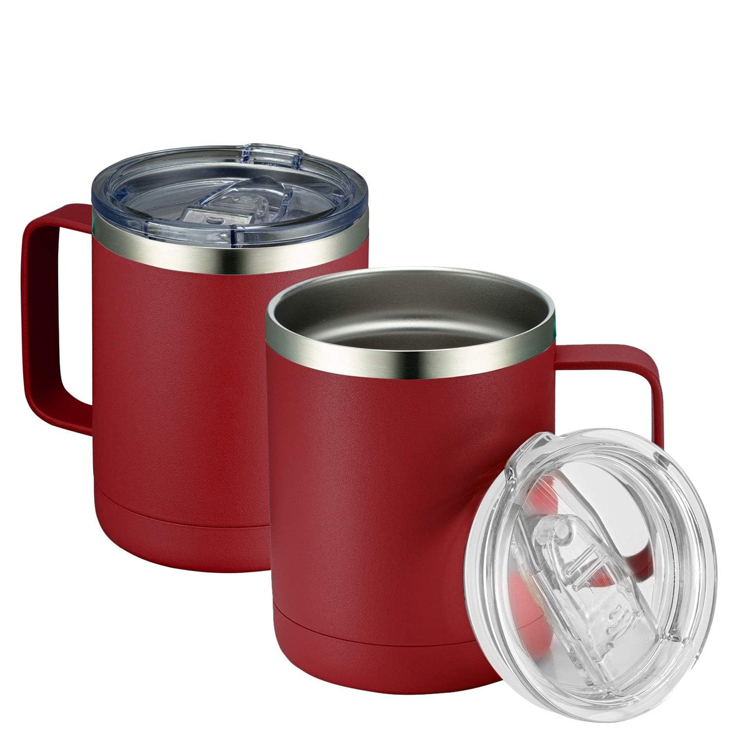 MEWAY 12oz Coffee Mug With Handle and Sliding Lid,Stainless Steel Travel Tumbler Cup with Handle,Double Wall Vacuum Insulated Camping Cup for Hot & Cold Drinks Tea (Purple,Set of 1)