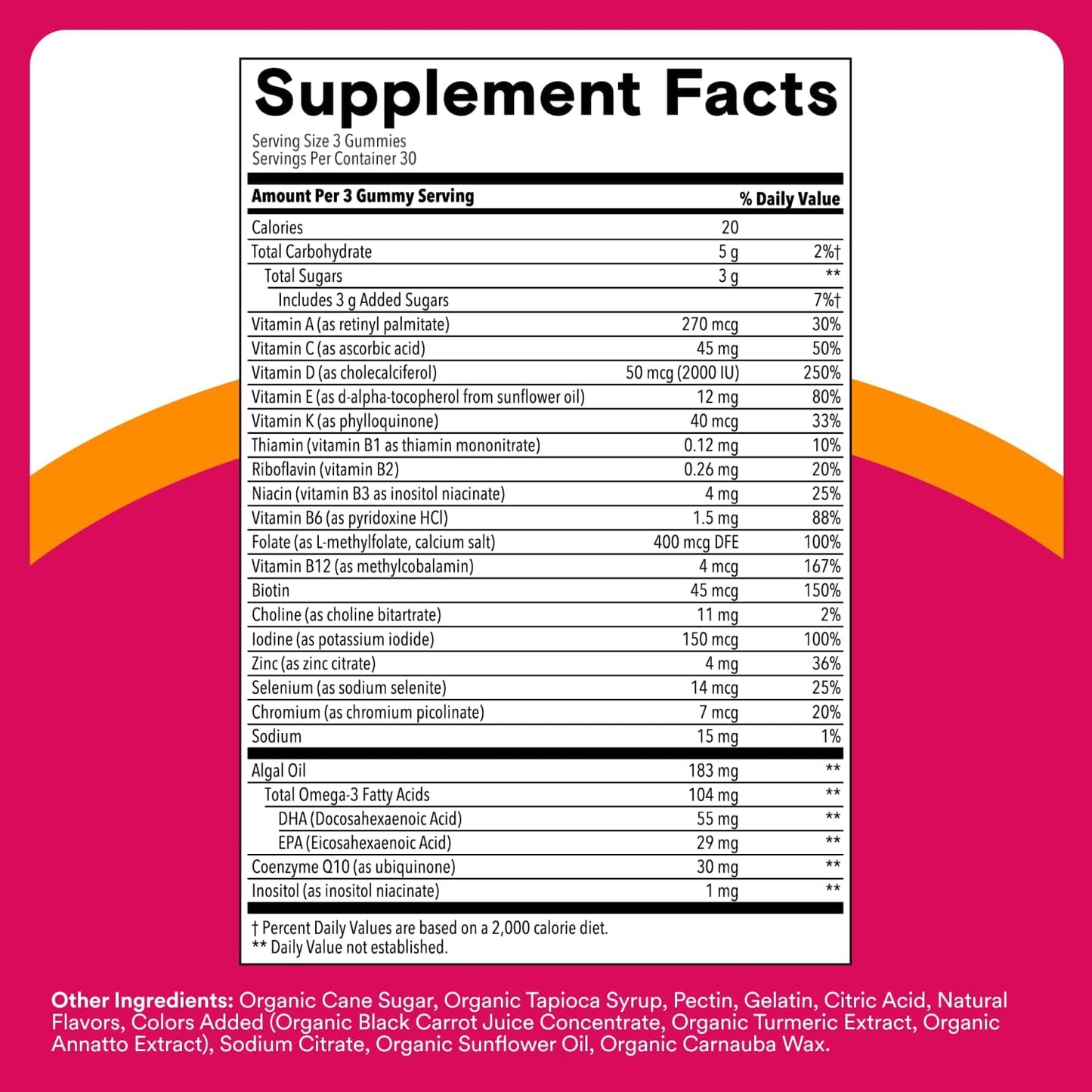 SmartyPants Women's Multivitamin Gummies - Improved Formula: Omega 3 (DHA/EPA), Methylfolate, CoQ10, Vitamin D3, C, Vitamin B12, B6, A, K & Zinc, Inositol, Gluten Free, 90 Count (30 Day Supply)