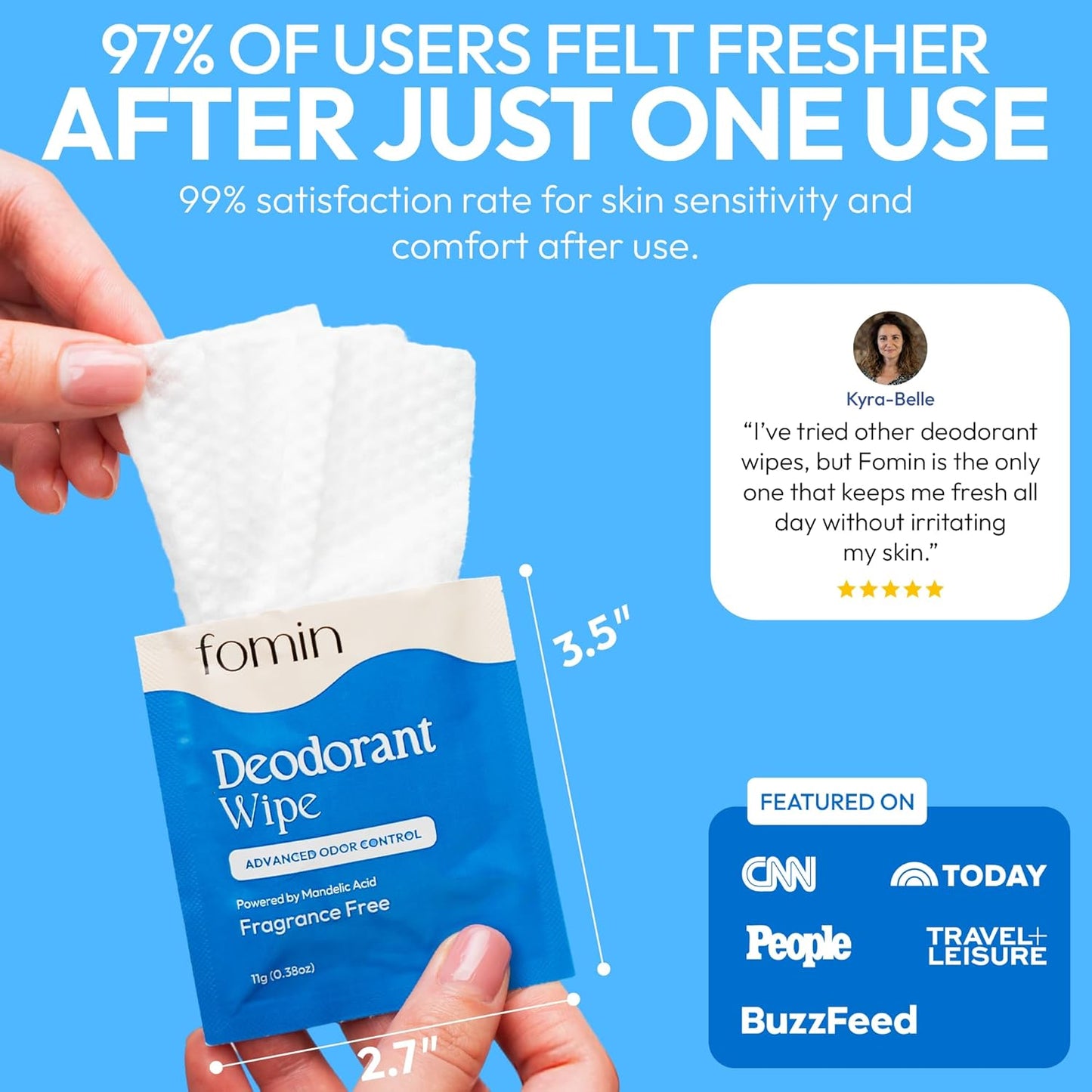 FOMIN Acidified Travel Deodorant Wipes For Women & Men - 30 Count - Fragrance Free - pH Balanced, Mini Deodorant Travel Size Wipes - Plastic-Free, Individually Wrapped Underarm Body Wipes