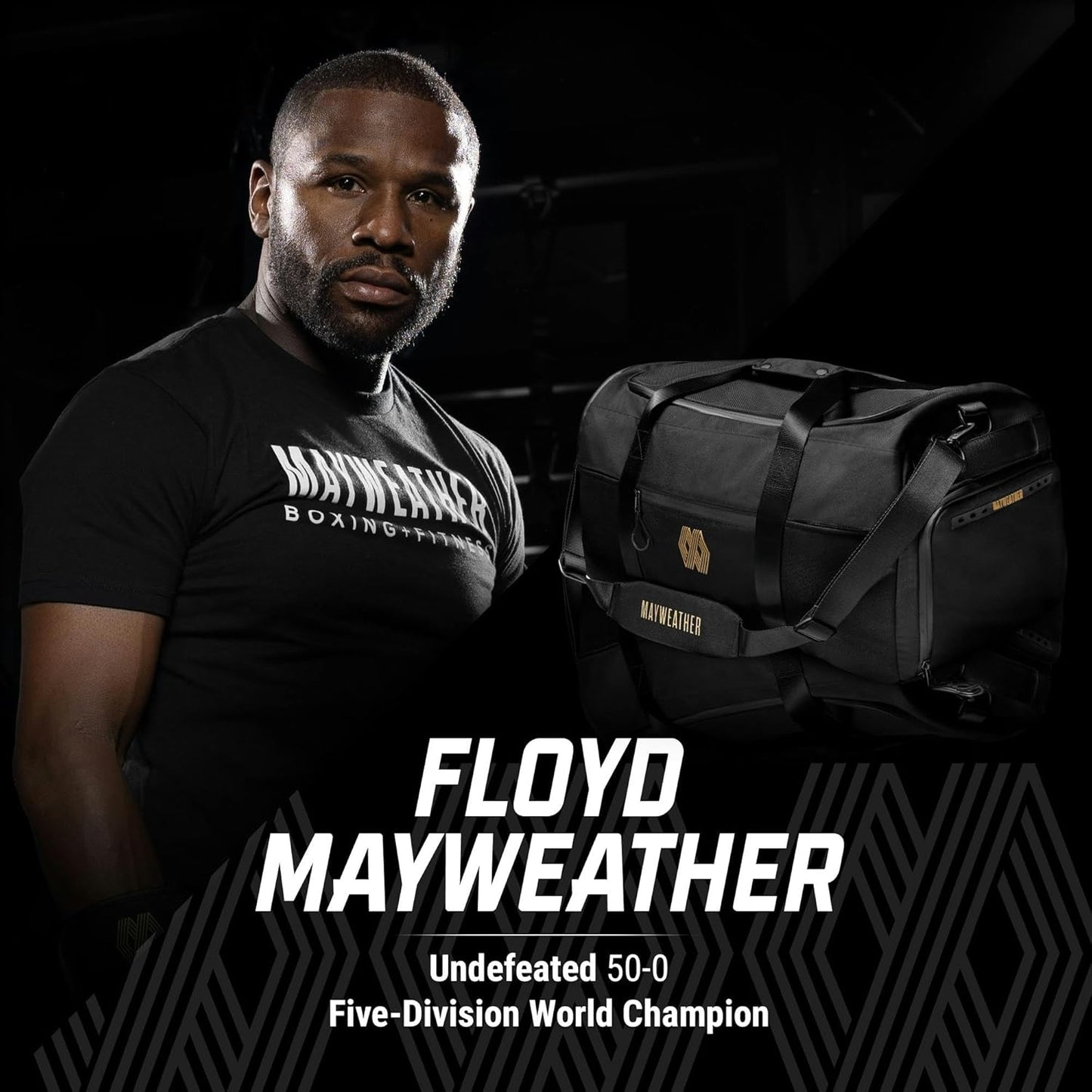 Hayabusa Mayweather Airstream Duffle Gym Bag for Women and Men - Black/Gold, 50L