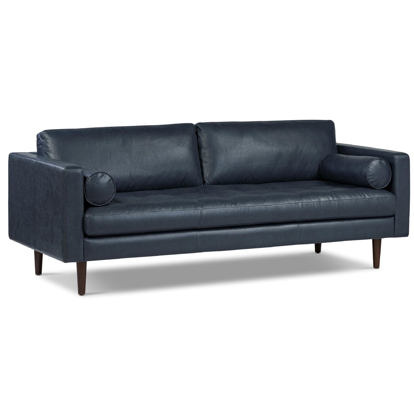 Poly & Bark Napa Leather Couch - 88.5-Inch Office Sofa with 2 Bolsters - Full-Grain Leather Sofa for Living Room with Feather-Down Topper - Living Room Couch - Vintage Italian Leather in Cognac Tan