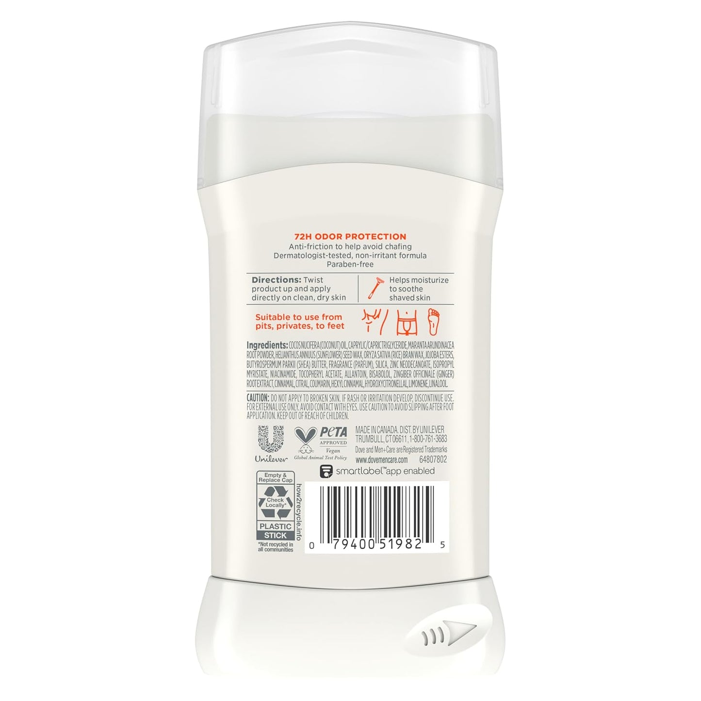 DOVE MEN + CARE Whole Body Deodorant Shea Butter & Cedar For 72H Odor Protection from pits, privates, to feet 3 oz