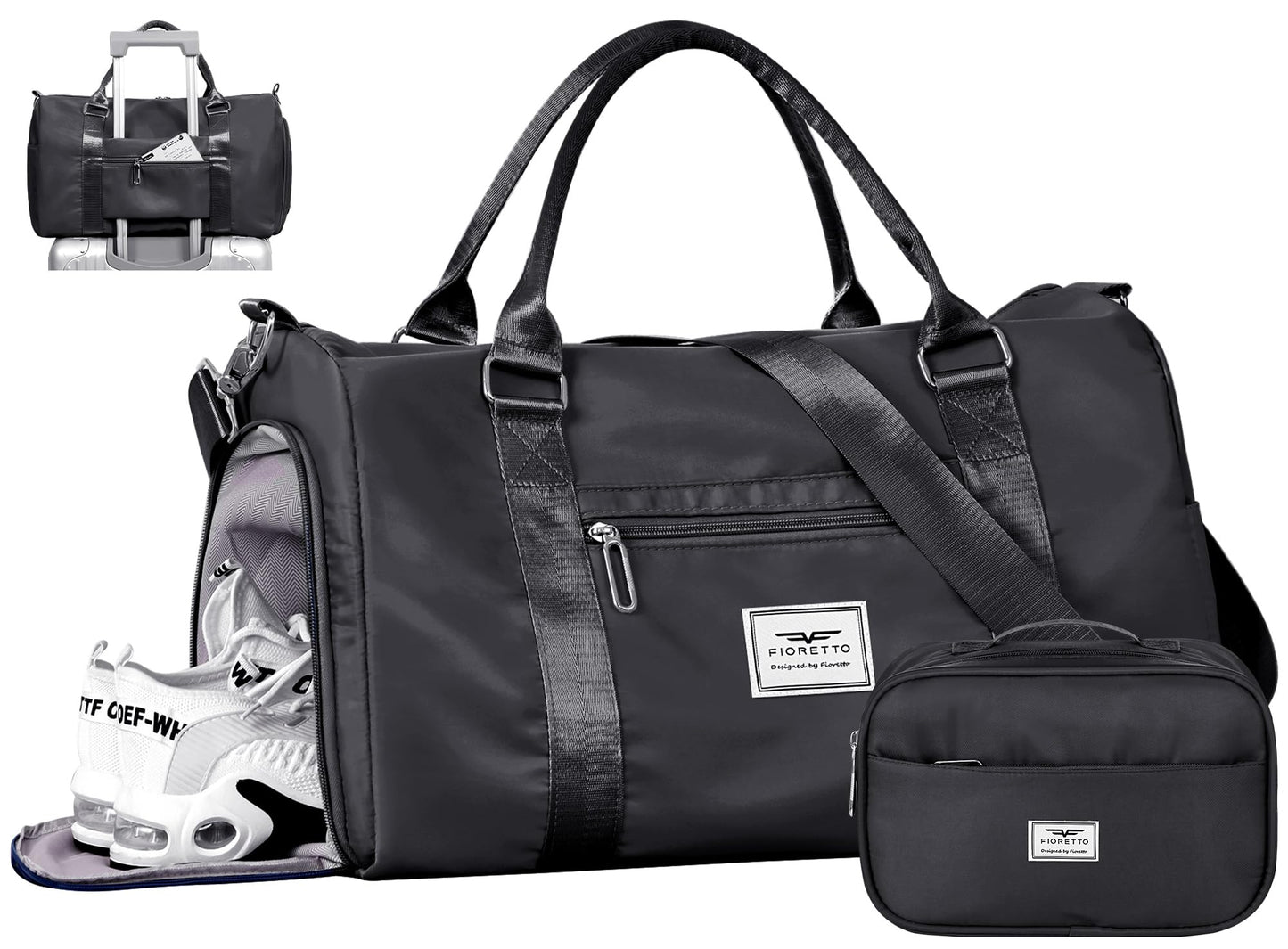 FIORETTO Womens Gym Tote Duffle Bag with Wet Pocket & Shoe Compartment, Sports Duffel Overnight Weekender Hospital Workout Carry on Bag for Girls, Ideal for Travel, Swimming, Dance, Ballet Beige