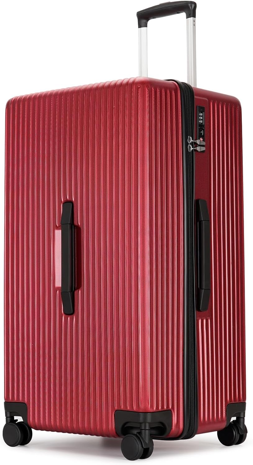 GinzaTravel Trunk Luggage, 28 Inch Luggage with Spinner Wheels, Scratch resistant texture Lightweight PC material with TSA Lock (Wine Red)