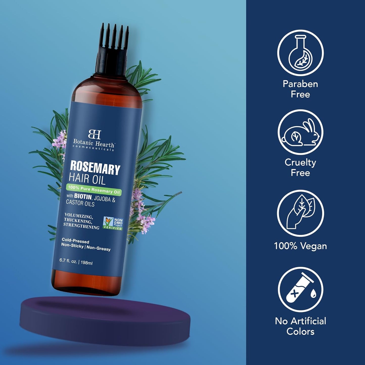 Botanic Hearth 100% Pure Rosemary Oil For Hair (6.7 fl oz) Infused With Biotin, Jojoba & castor Oil | Nourishing & Volumizing | Non GMO Verified