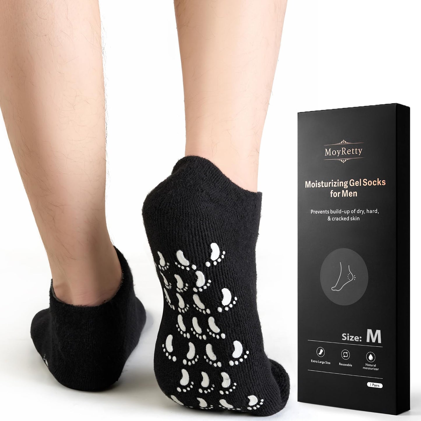 MoyRetty Moisturizing Silicone Socks for Men - Large Size, Ultimate Aloe-Infused Gel for Home Use - Say Goodbye to Dry Cracked Feet Black