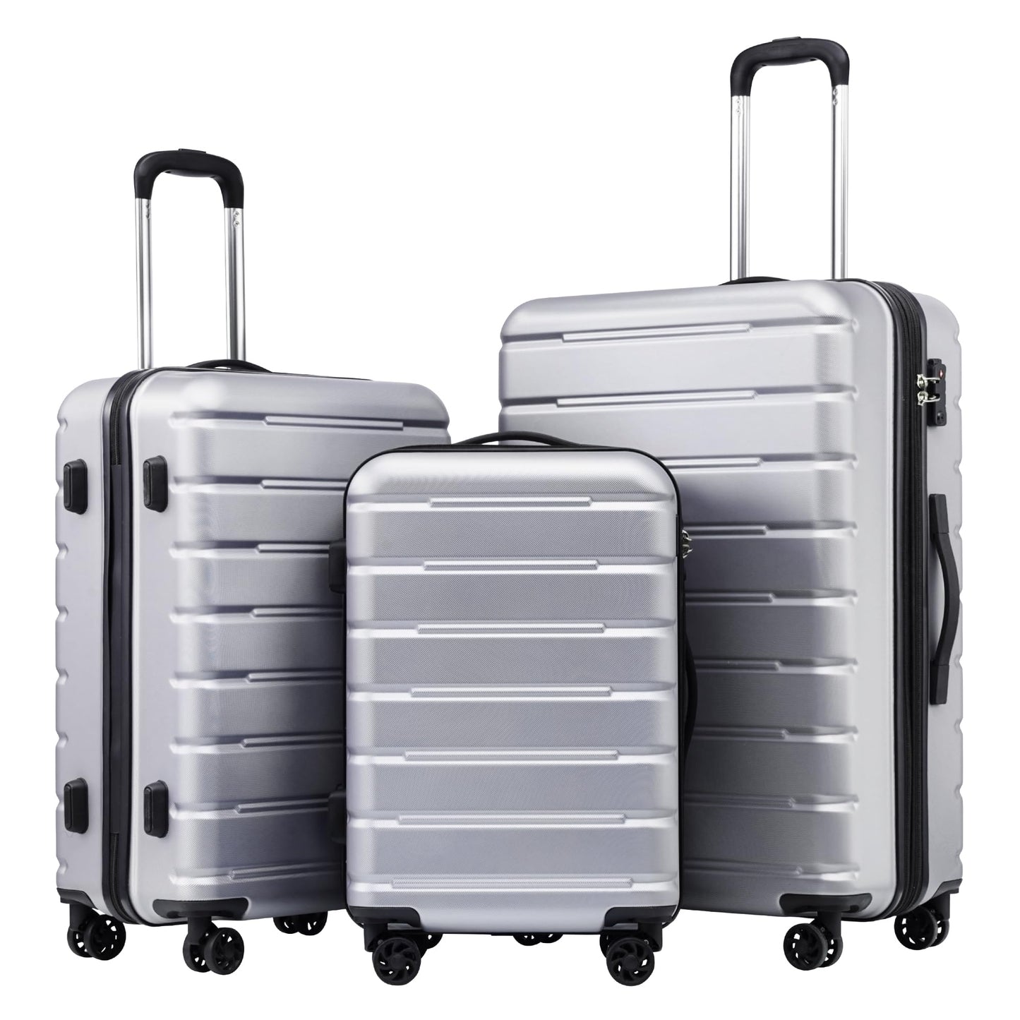 Coolife Luggage Suitcase Carry-on Spinner TSA Lock USB Port Expandable (only 28’’) Lightweight Hardside Luggage (Ice Blue, 3 piece set)