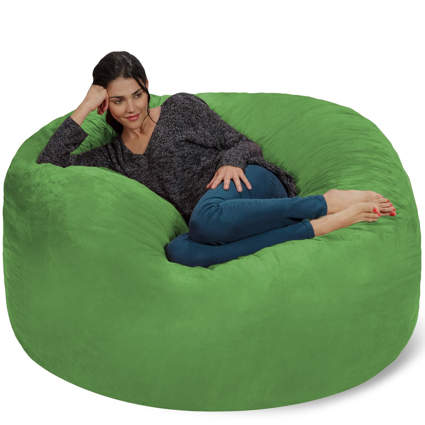 Chill Sack Bean Bag Chair - 5' Giant Memory Foam Lounge Chair with Soft Microfiber Cover – Cozy Furniture for Living Room, Dorm, & Kids' Rooms – Comfortable 5 Ft, Microsuede Lounge Sofa, Orange
