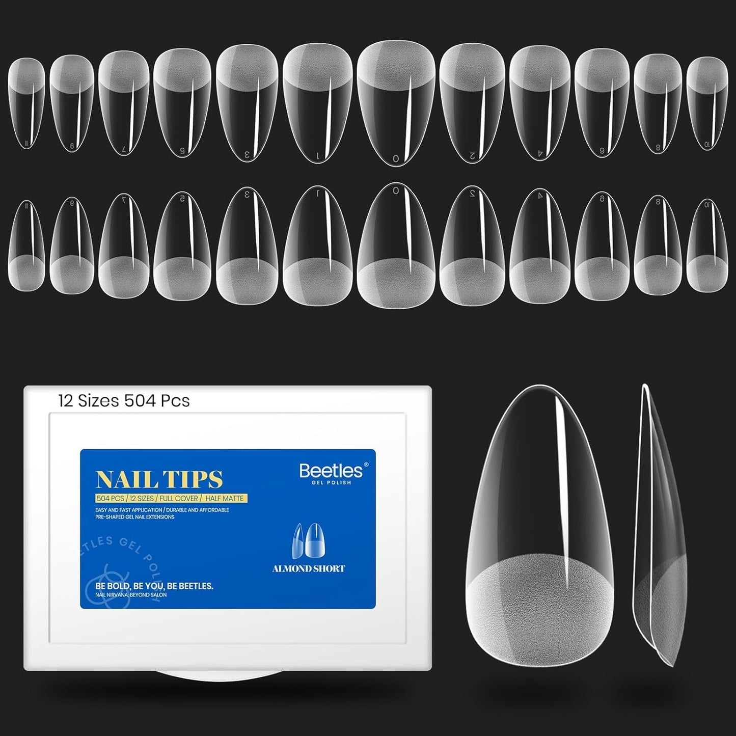 Beetles Toe Nail Tips Square - 16 Sizes 192 Pcs Full Cover Nail Tips Fake Acrylic Toe Nail Pre-etched Double Matte Press on Toenails, Soft Gel Toe Nail Extensions for Women