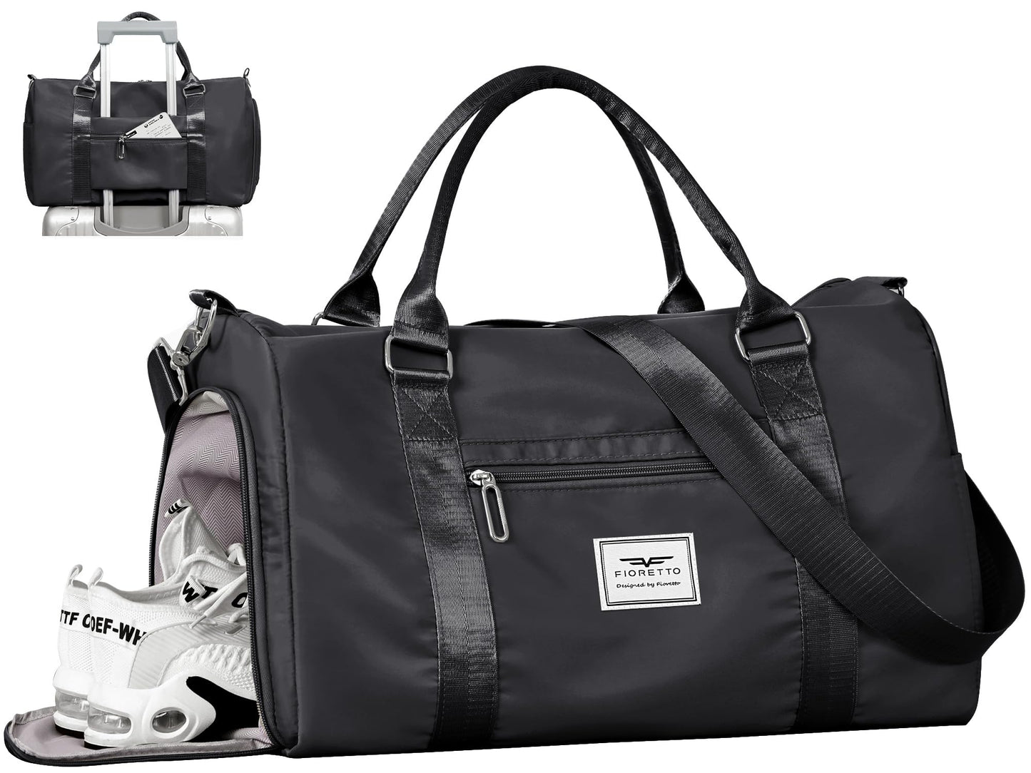 FIORETTO Womens Gym Tote Duffle Bag with Wet Pocket & Shoe Compartment, Sports Duffel Overnight Weekender Hospital Workout Carry on Bag for Girls, Ideal for Travel, Swimming, Dance, Ballet Beige