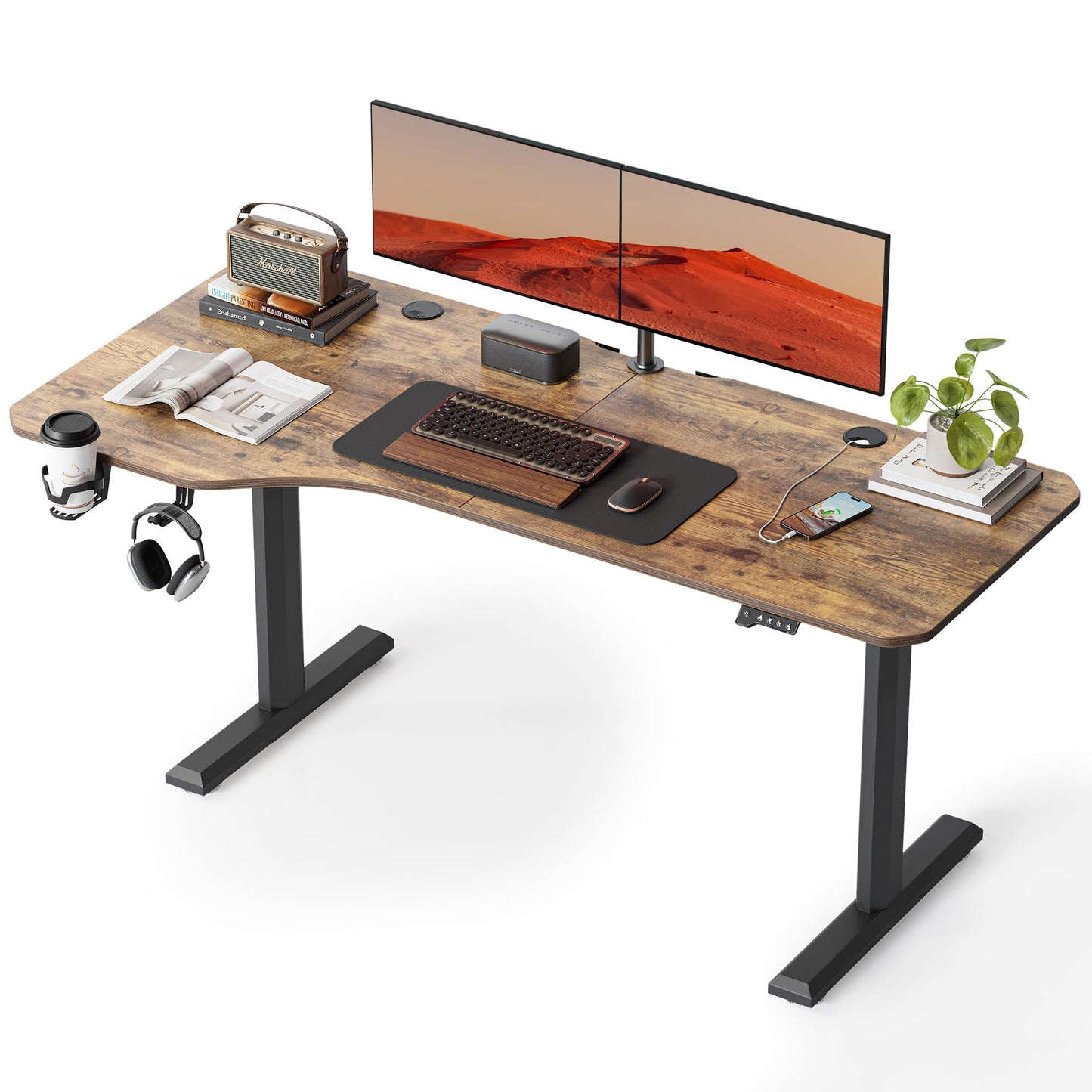 FEZIBO 44 x 24 Inches Standing Desk, Height Adjustable Electric Standing Desk, Stand up Table, Sit Stand Home Office Desk with Splice Board, Light Rustic Brown