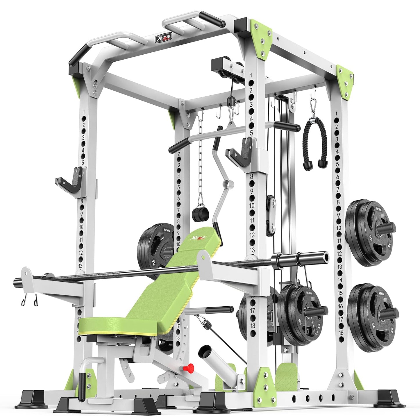 Power Cage Multi-Function Power Rack with Cable Crossover System,1800 LBS Capacity Squat Rack with Weight Bench,for Home Gym