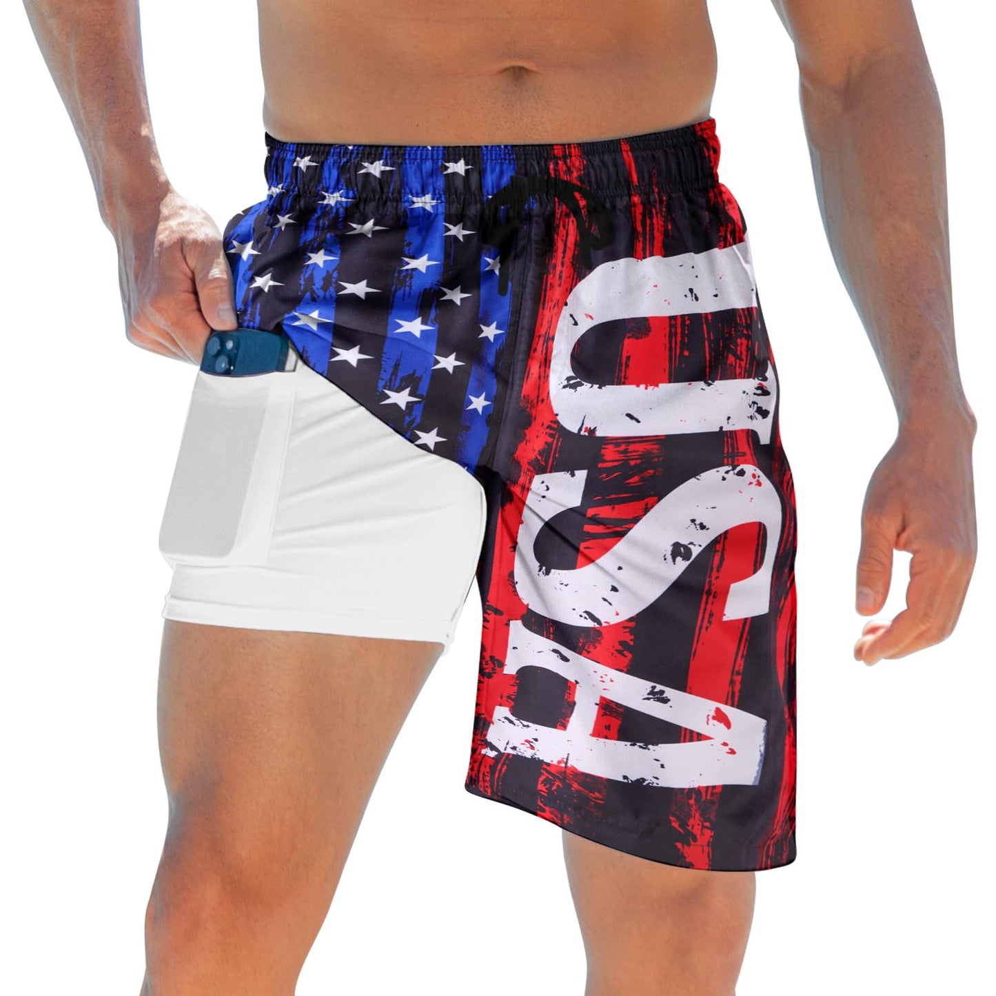ALISISTER Mens Swim Trunks with Compression Liner Bathing Suit Summer Swimming Shorts