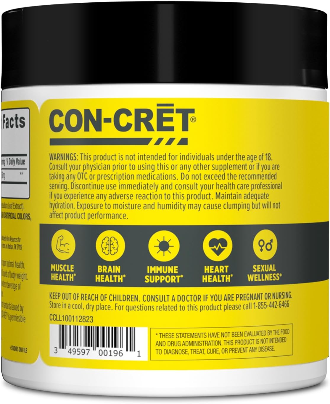 CON-CRET Creatine HCl Powder | Muscle, Cognitive, Cellular Energy Support | No Bloating or Cramps | USA Made & NSF Certified | Unflavored (100 Serving)