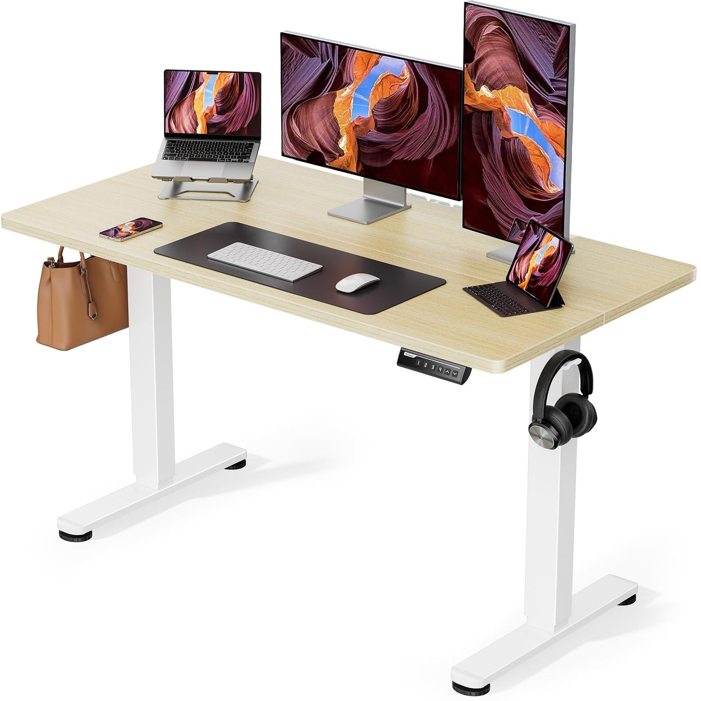 ErGear Height Adjustable Electric Standing Desk, 48 x 24 Inches Sit Stand up Desk, Memory Computer Home Office Desk with Two-Piece Desktop (Black)