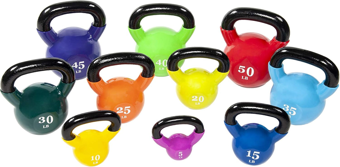 All-Purpose Color Vinyl Coated Kettlebell, 5-50 Pounds
