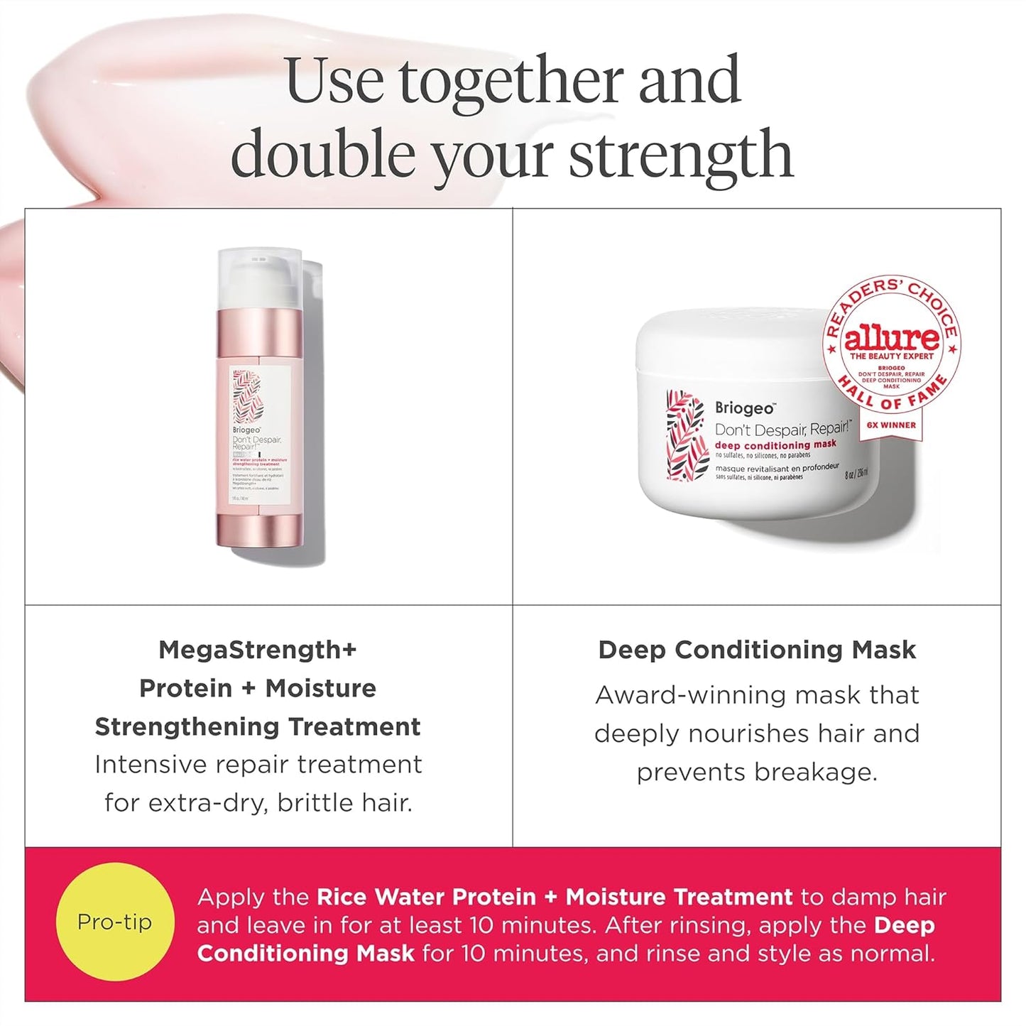 Briogeo Don't Despair, Repair! Megastrength+ Rice Water Protein Treatment, Moisture Strengthening Hair Treatment, Dry and Damaged Hair, Vegan, Cruelty-Free, 5 fl oz