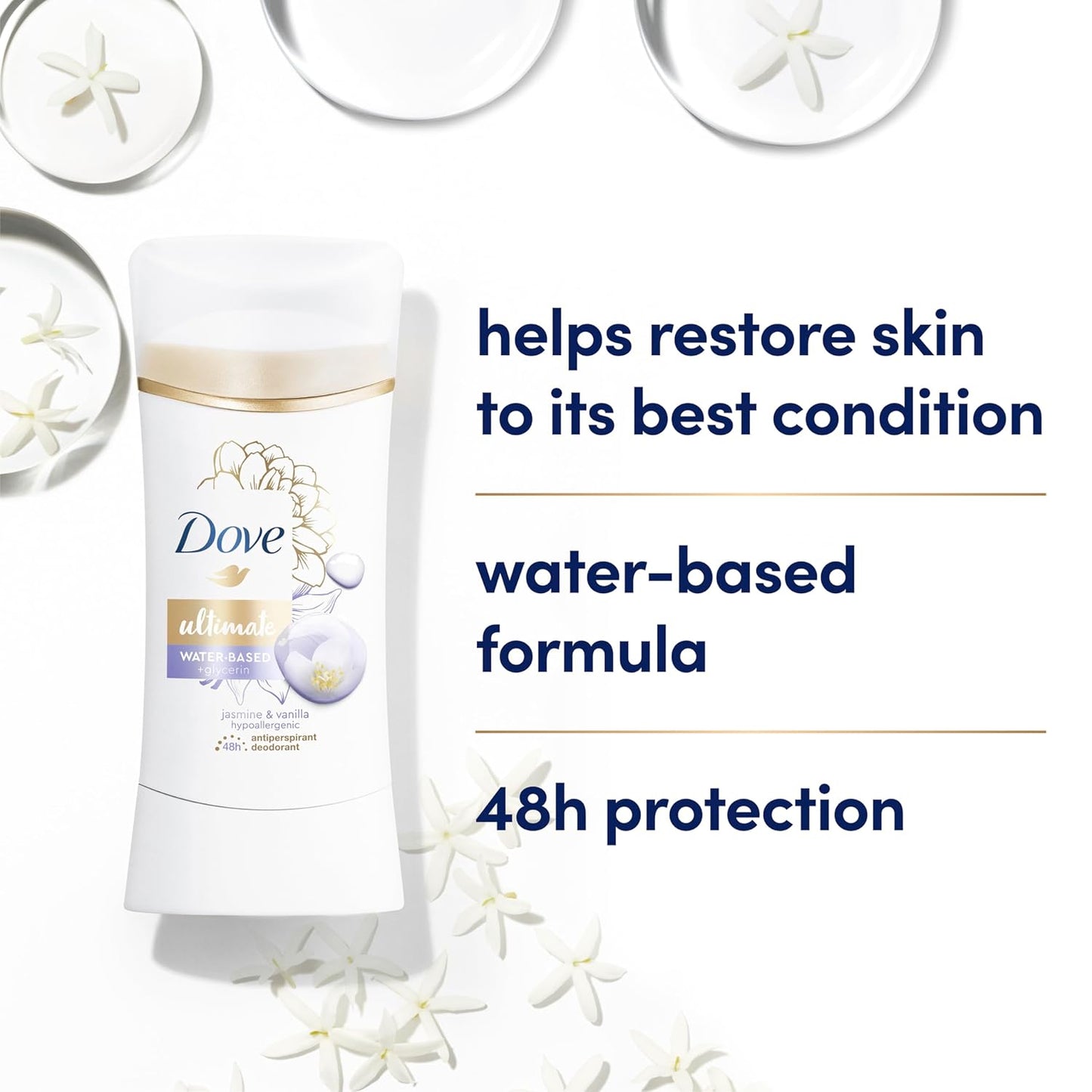 Dove Ultimate Antiperspirant Deodorant Stick Jasmine & Vanilla 2.6 oz