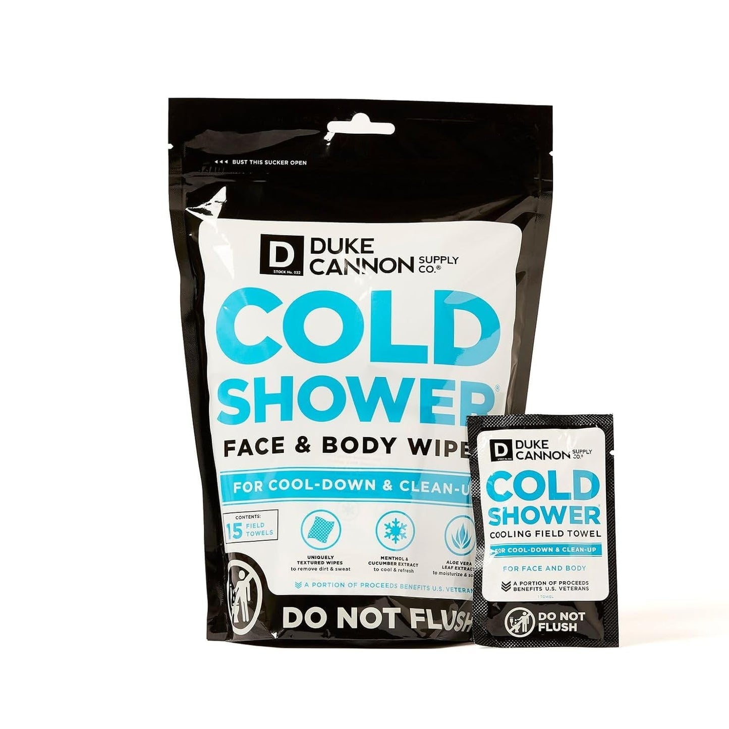 Duke Cannon Cold Shower Cooling Field Towels – Menthol Body Wipes for Men, No Rinse Face & Body Cleansing Wipes, 15 Individually Wrapped Towels (3 Pack)