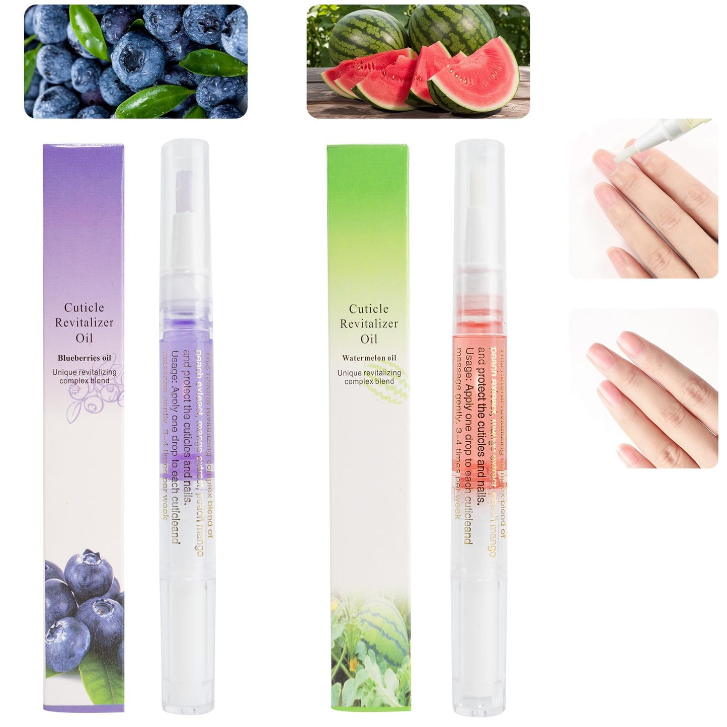 Meschett 2PCS Cuticle Oil Pens for Nail Care,Cuticle Revitalizer Oil Pen with Soft Brush,Cuticle Oil to Prevent Nail Cracking and Dry (Peach & Strawberry Flavor)