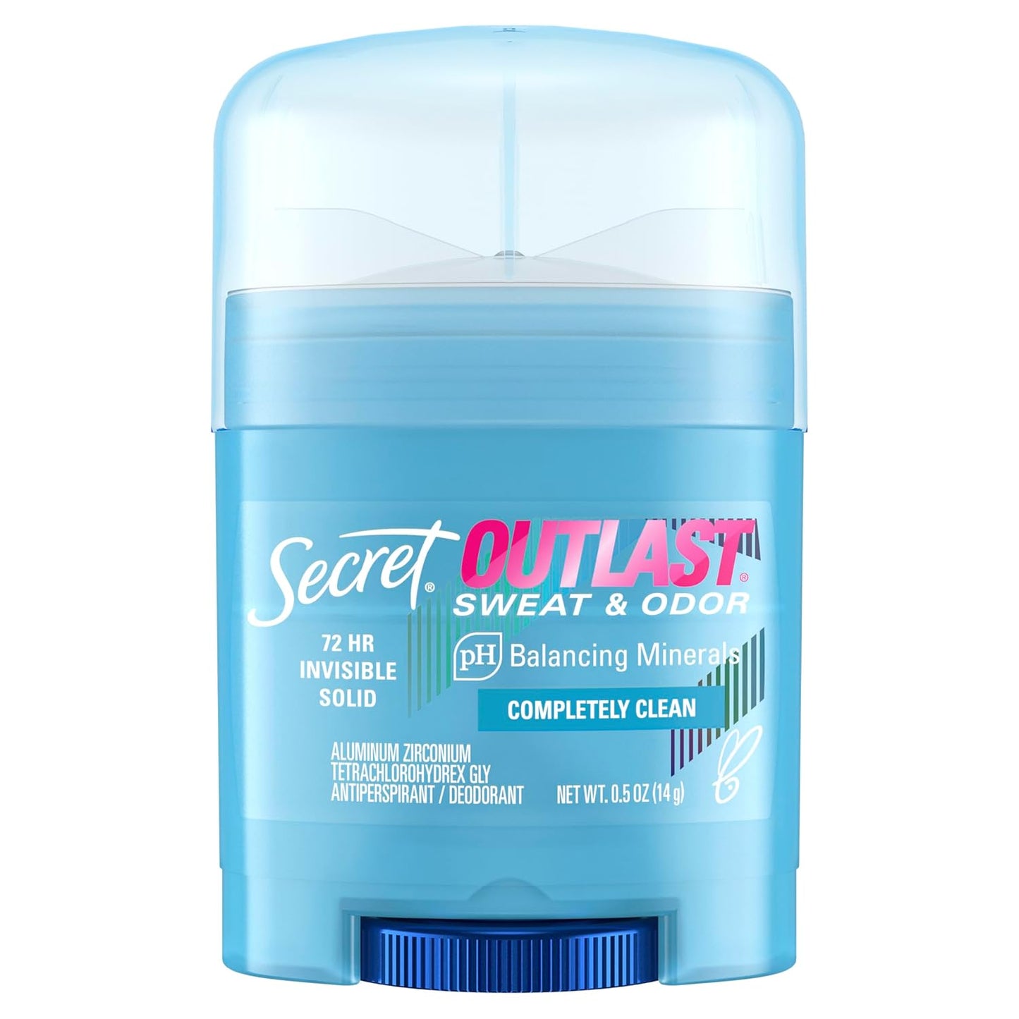 Secret Outlast Antiperspirant Deodorant for Women, 72hr Sweat & Odor Protection, PH Balancing Minerals, Invisible Solid, Completely Clean Scent, Travel Size, 0.5 oz