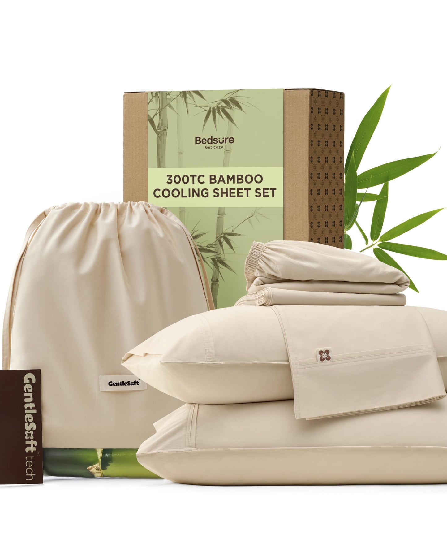 Bedsure Cooling Sheets, Rayon Derived from Bamboo & Cotton Blend, GentleSoft, Breathable, King Size Sheets Set, Deep Pocket Up to 18 Inches, Hotel Luxury Bedding for Hot Sleepers, White