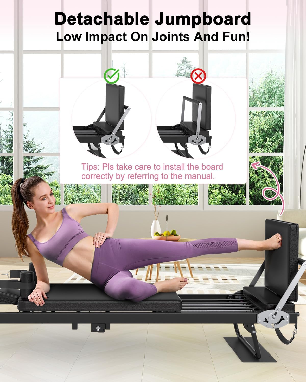 91“ Pilates Reformer Machine – Foldable Full-Body Home Pilates Equipment with Adjustable Resistance, Jumpboard, Upgraded Wheels, 400lb Support, for Rehab & Core Strength